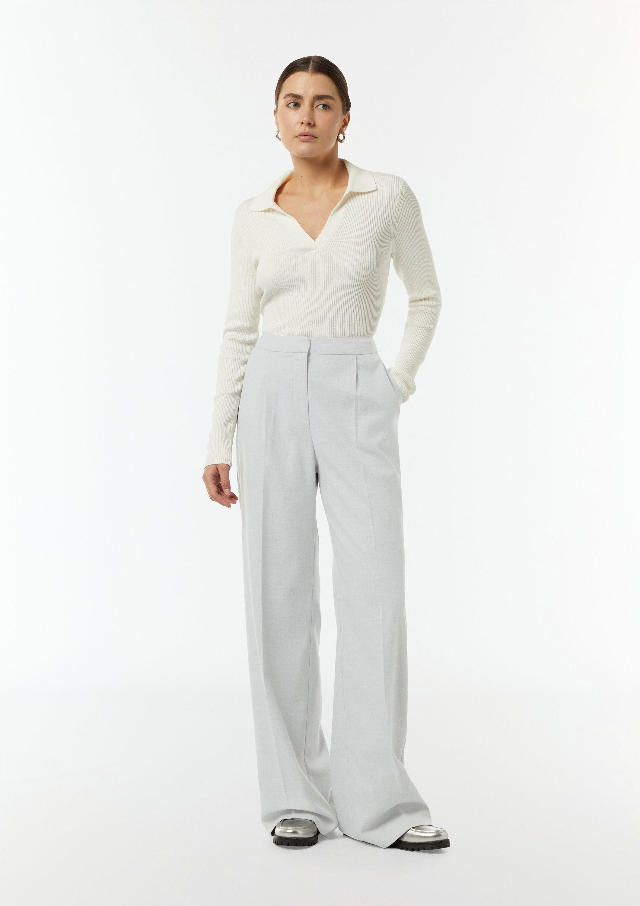 comma Chinos Hose Wide-Leg-Hose aus fließendem Flanell