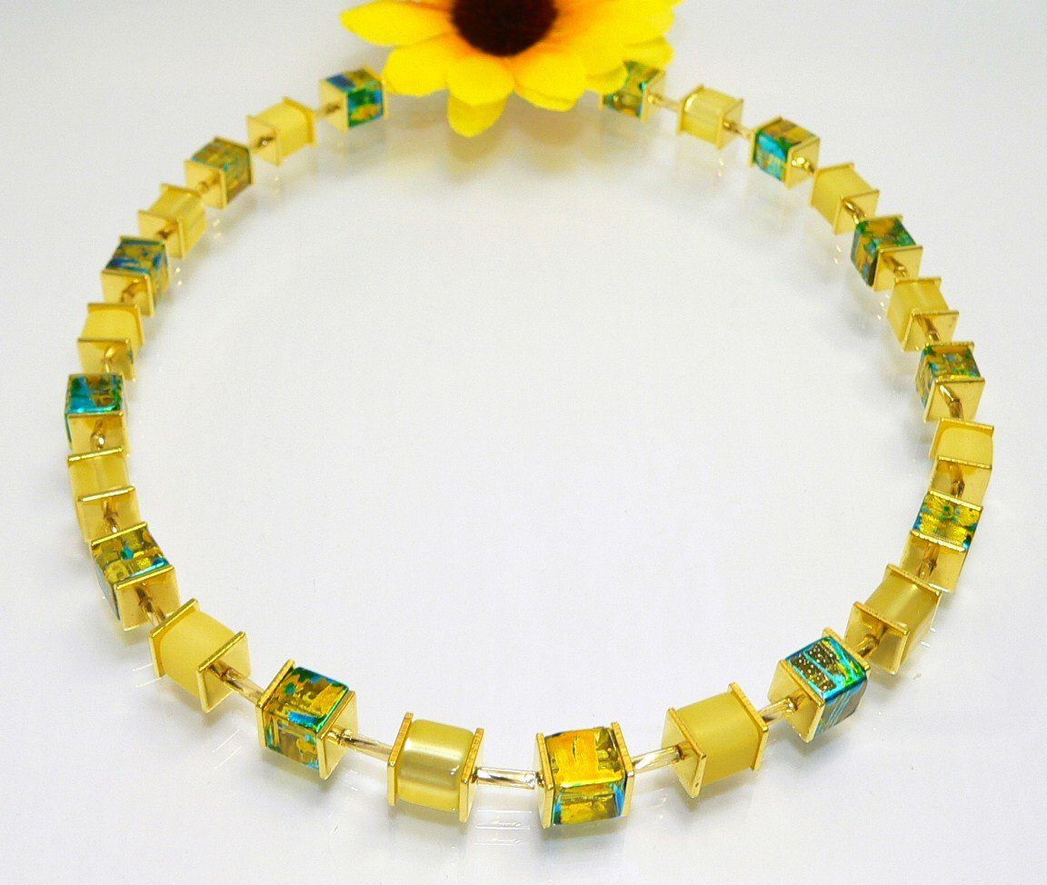 traumschmuck Kette ohne Anhänger 401l Halskette Collier Würfelkette Würfel Glas Polaris gelb (Geschenk, Muttertag, Weihnachten, Geburtstag, Valentinstag, inkl Schmuckbox), made in Germany