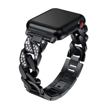 FIDDY Smartwatch-Armband Für Apple Watch 1-9/SE Metall-Jeanskette mit Strasssteinen, Armband passt 38/40/41 mm und 42/44/45/49 mm