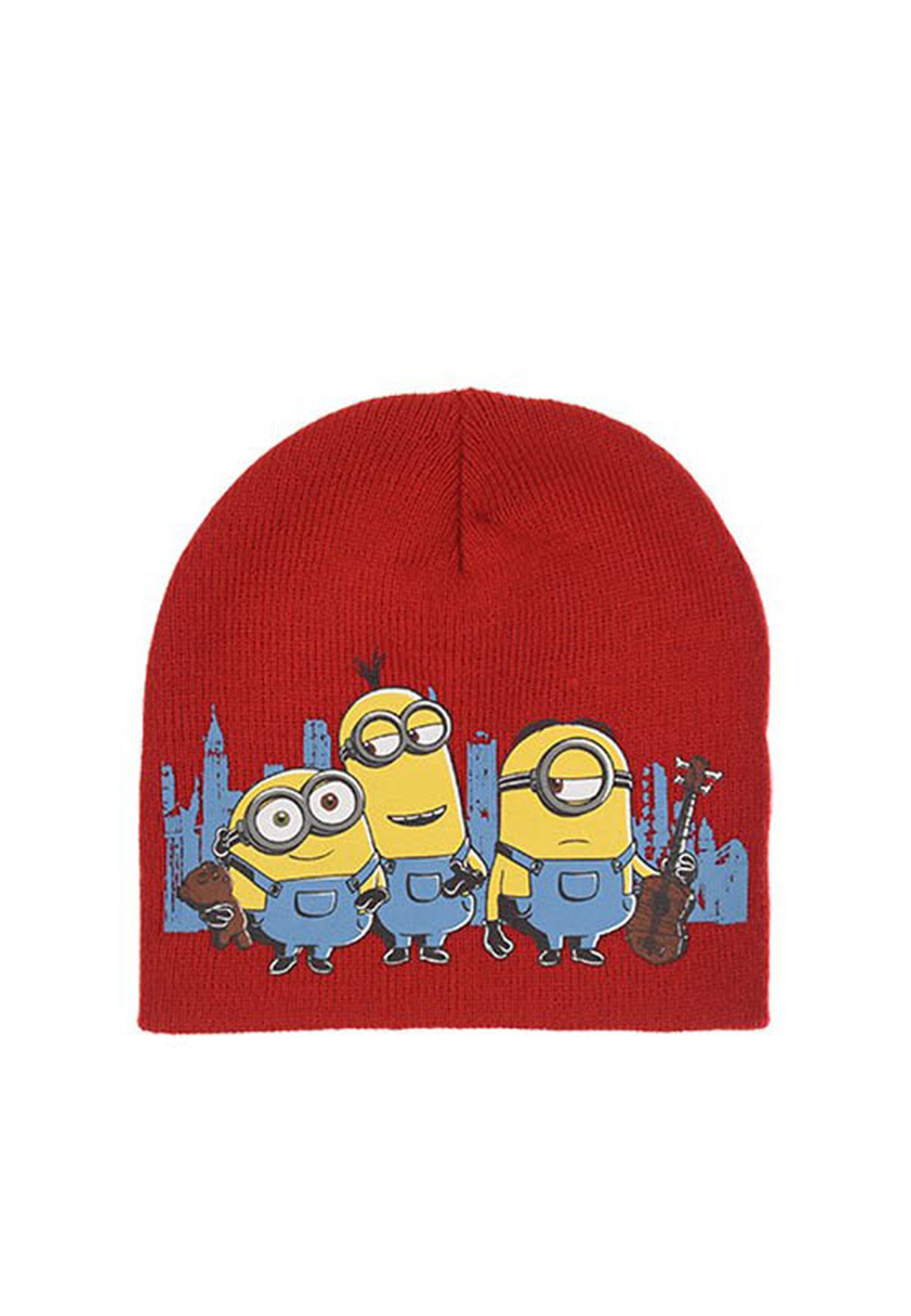 Minions Beanie Kinder Mädchen Winter-Set Mütze, Schal, Handschuhe (SET) Rot