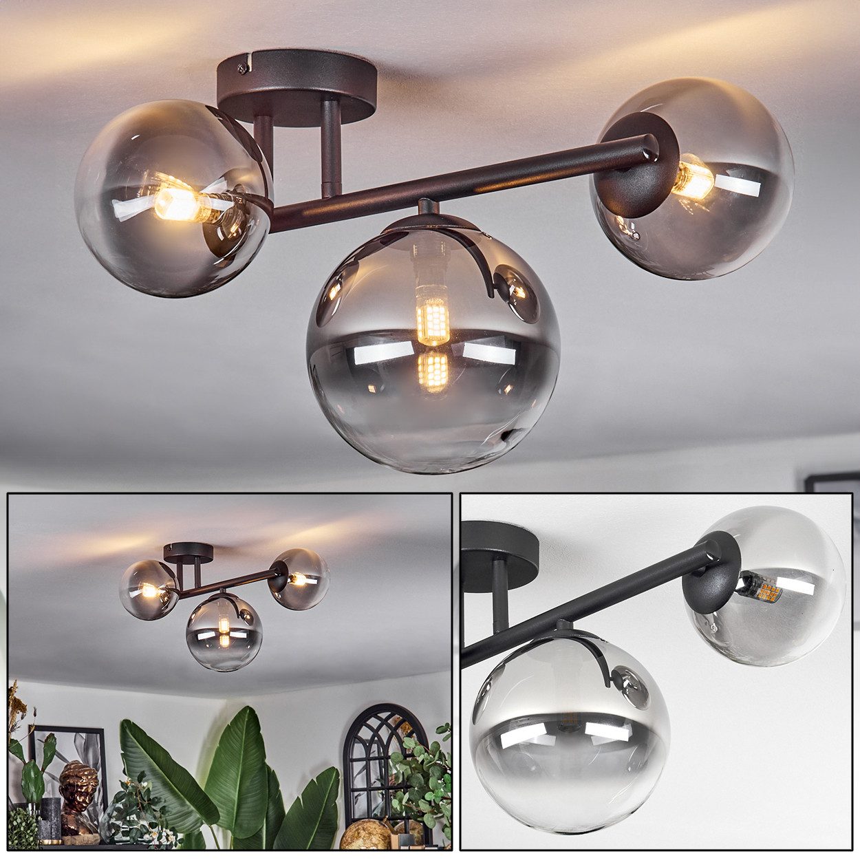 hofstein Deckenleuchte 3-flammige Deckenlampe aus Metall/Glas günstig online kaufen