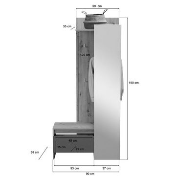 ebuy24 Kleiderschrank Torino Garderobenaufstellung 3 Kleiderhaken Eiche