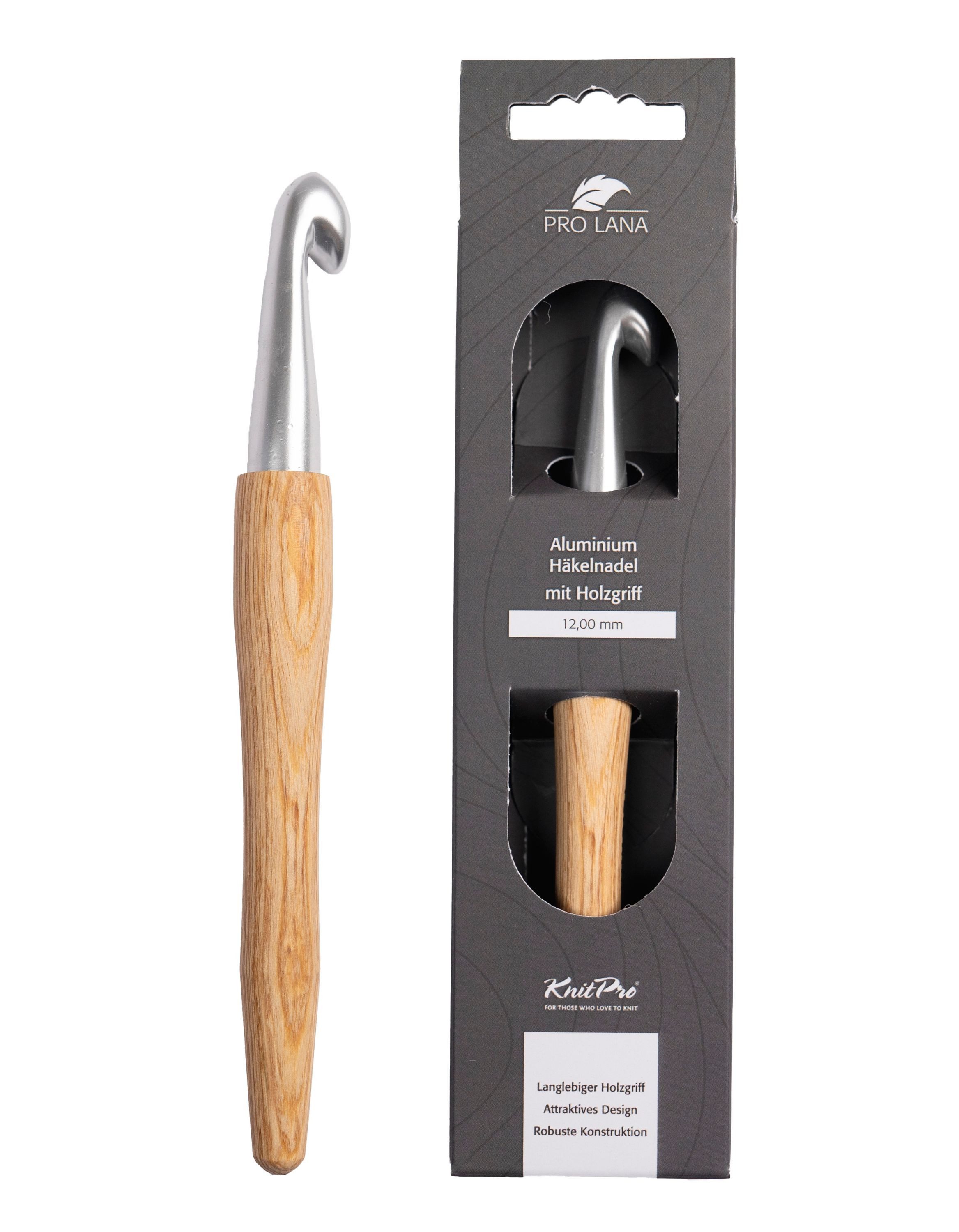 KnitPro Häkelnadeln KnitPro NATURAL Aluminium Häkelnadel, Garnhäkelnadel mit Holzgriff, Birkenholzgriff, Aluminium, 0,5-12 mm