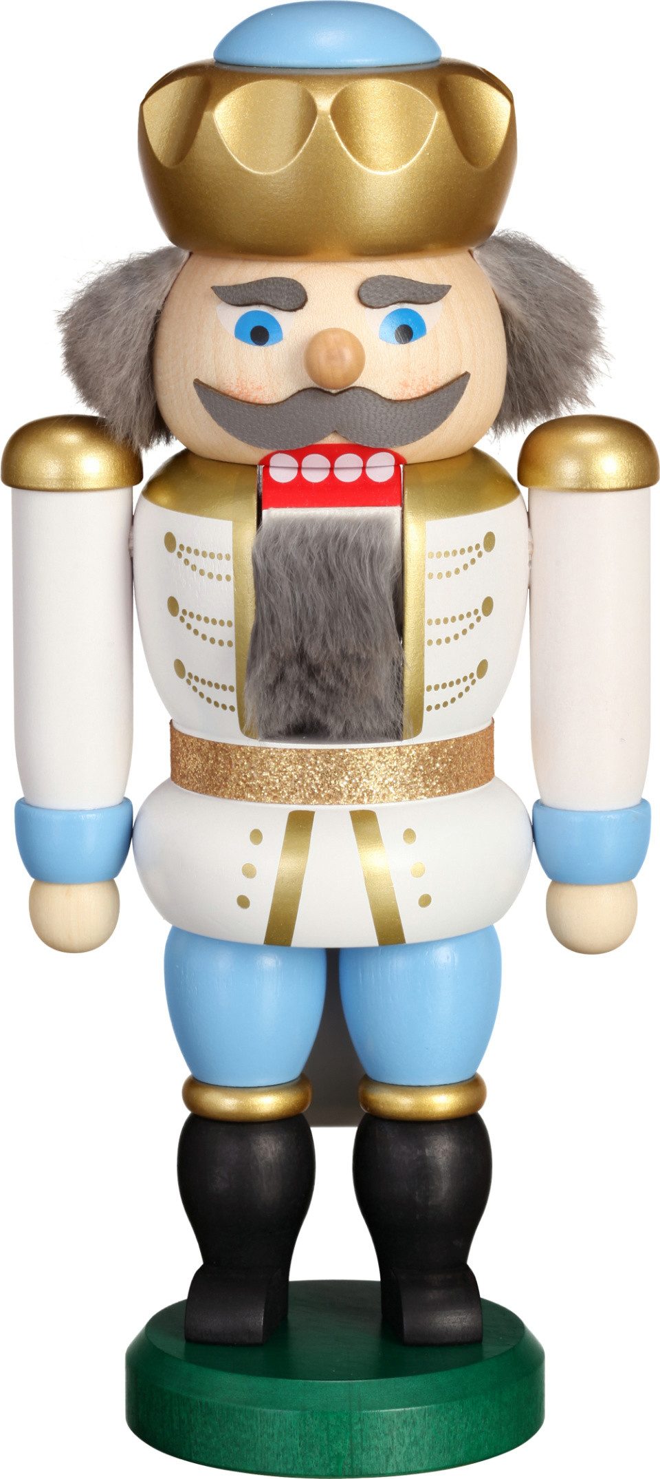 Seiffener Volkskunst Nussknacker Exklusiv Nussknacker König weiß-blau der Seiffener Volkskunst eG, Handarbeit aus dem Erzgebirge