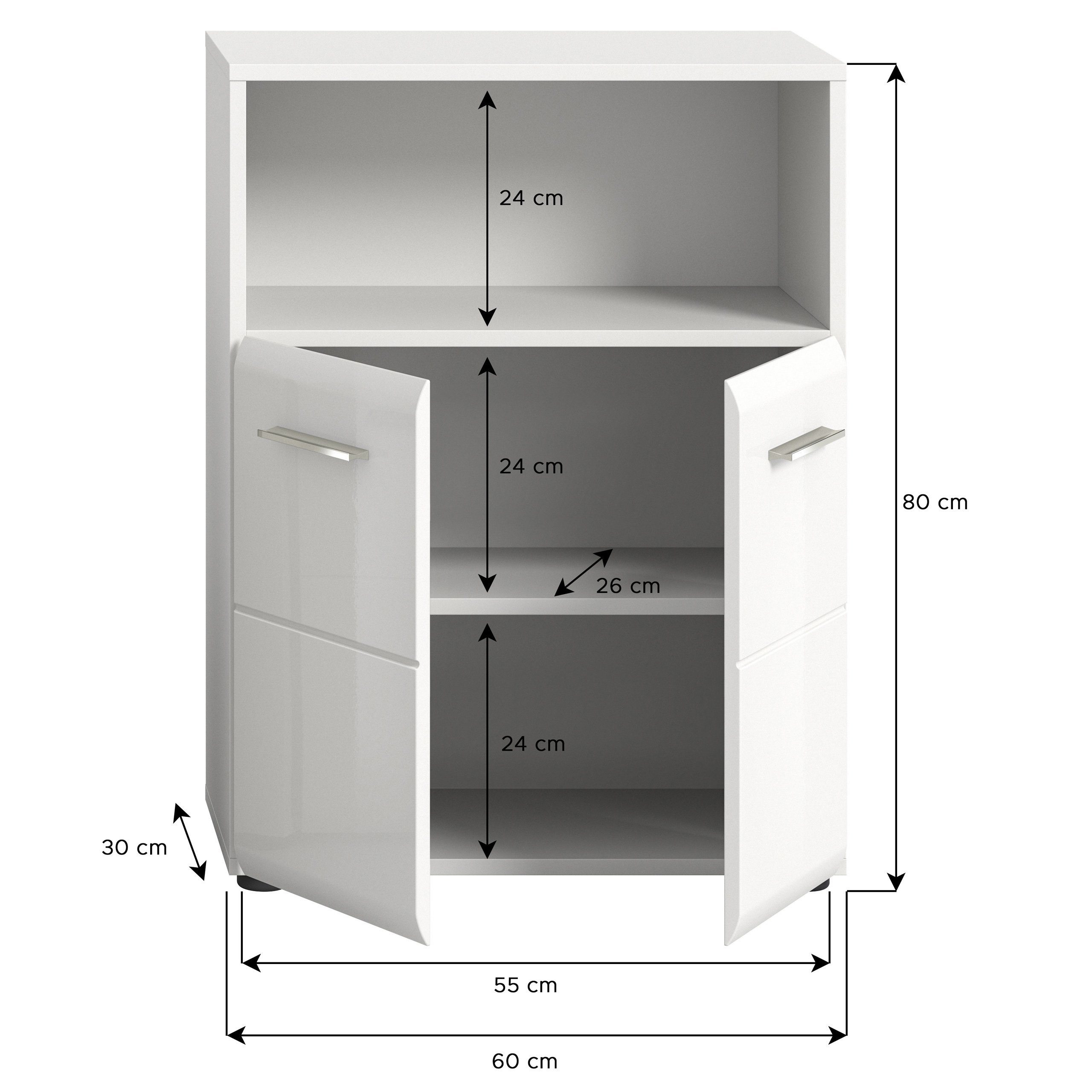 Newroom Kommode Weiß 60 cm, Kommode Weiß Hochglanz Sideboard Highboard Modern Zeitlos Bad Bade...