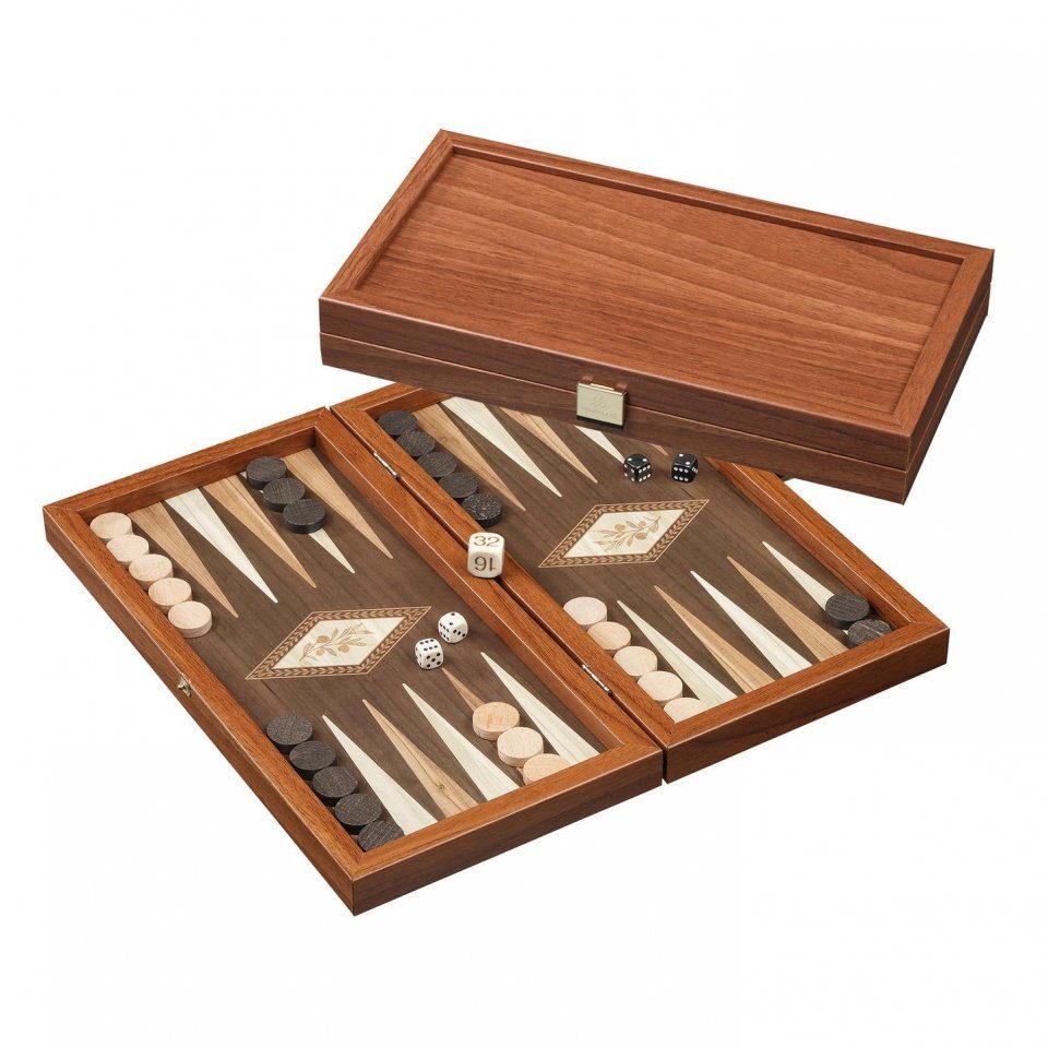 Jeu De Backgammon Philos Atokos - Taille Moyenne - Plateau En Marqueterie Style ébène - Pour 2 Joueurs