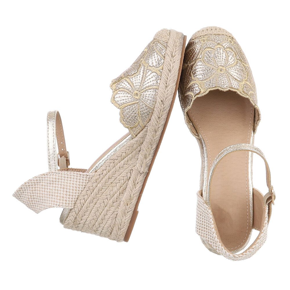 Ital-Design Beige Wedges mit Blumenstickerei – Sommerliche Eleganz Schnürpumps (89372886) Keilabsatz/Wedge Pumps in Gold