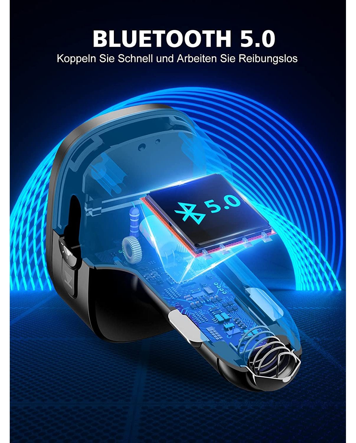 TUWENA Bluetooth Car Adapter, FM Transmitter for Car with 3 USB Ports