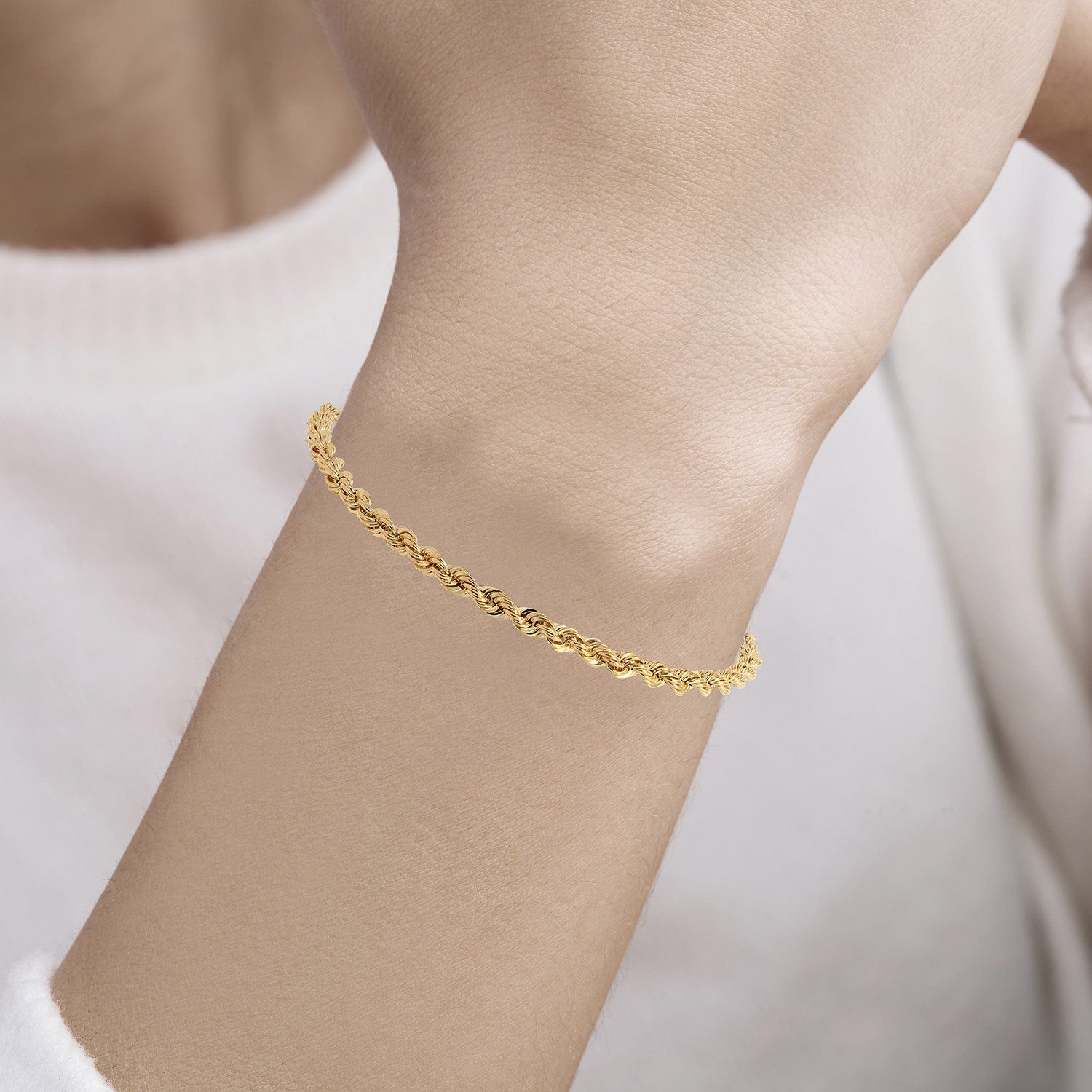 HOPLO Goldarmband Goldarmband Kordelkette hohl 3,3 mm Armkette 19 cm 585-14 Karat Gold, Made in Germany – Bild 3 von 4