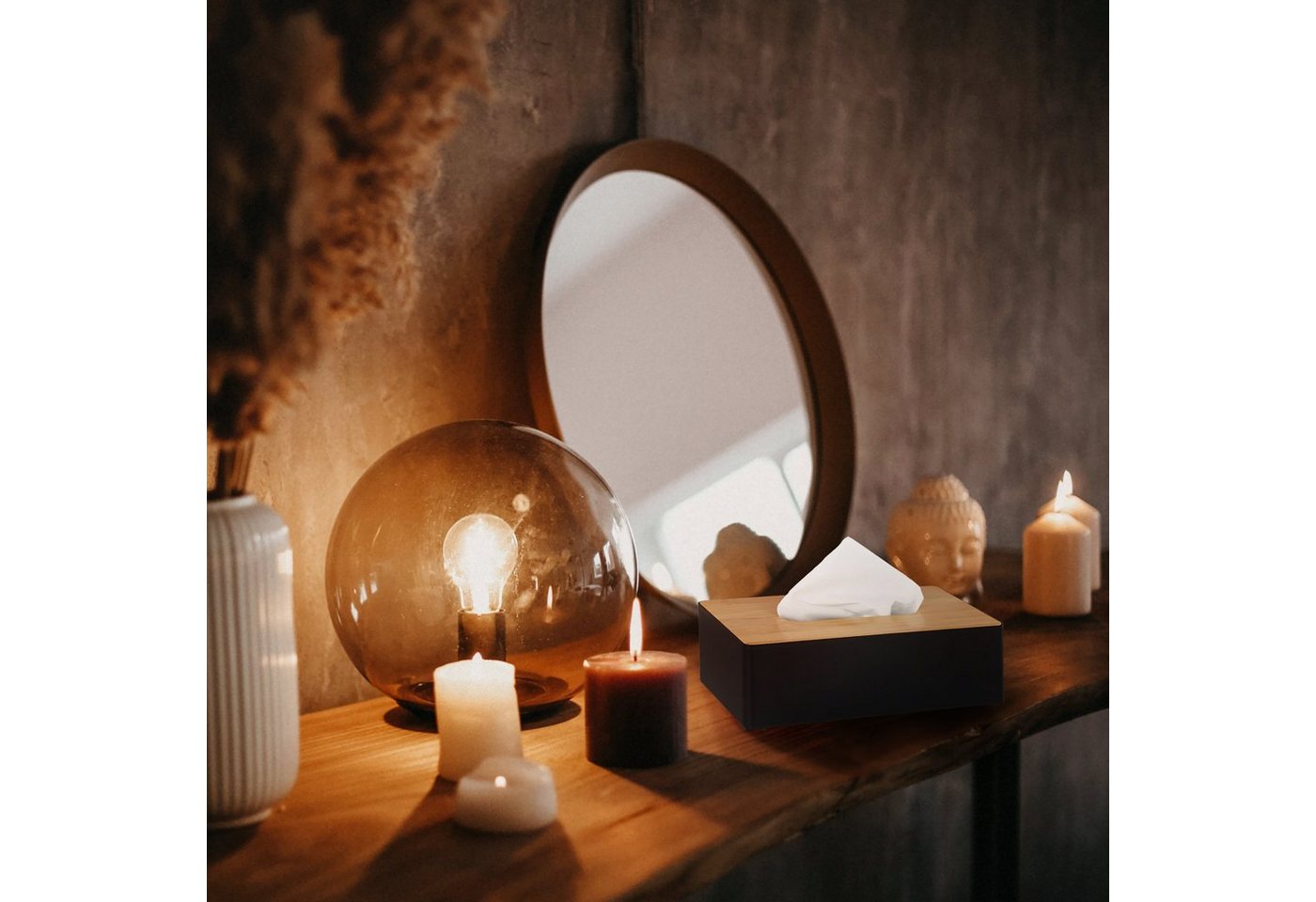Thumbnail - relaxdays Papiertuchbox Schwarze Tücherbox mit Bambusdeckel