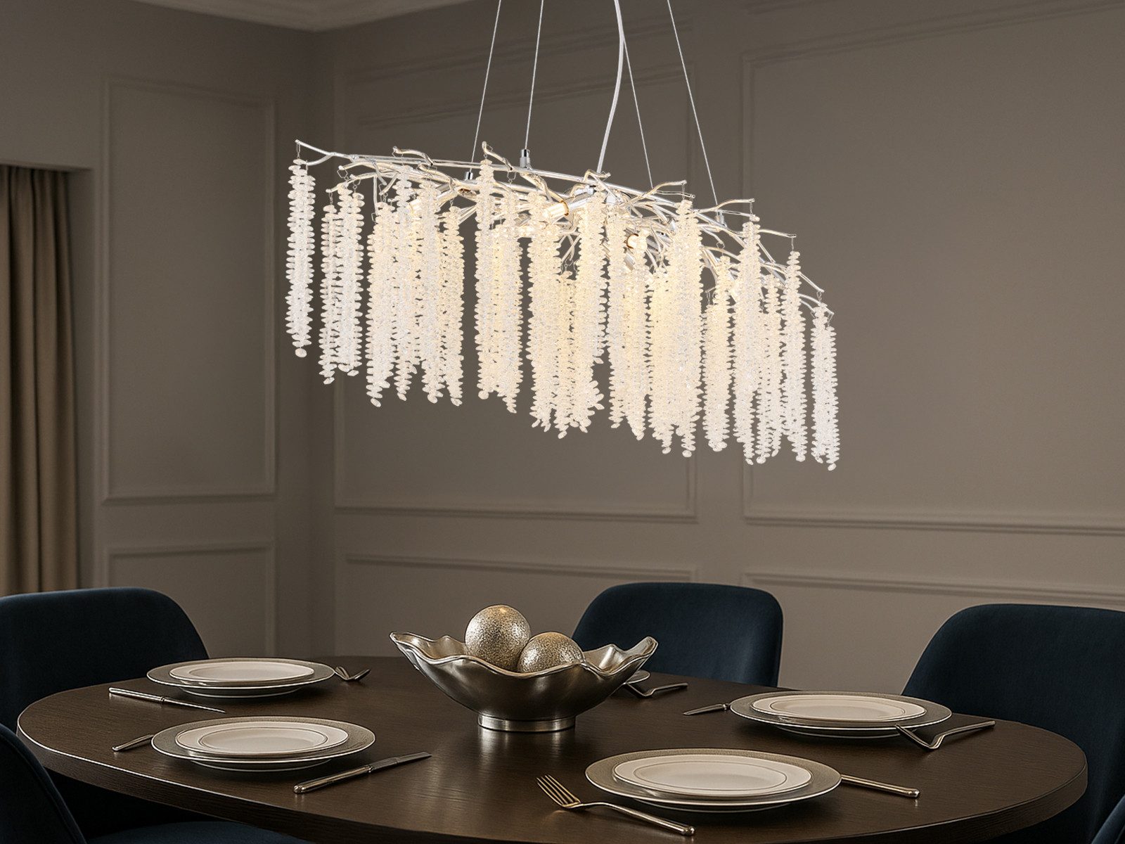 GLOBO LIGHTING LED Kronleuchter mit Glas Kristall Rispen Breite 100cm, Dimmfunktion, LED wechselbar, warmweiß, ausgefallene Designer Esstisch-Lampe Lüster hängend inkl. Leuchtmittel