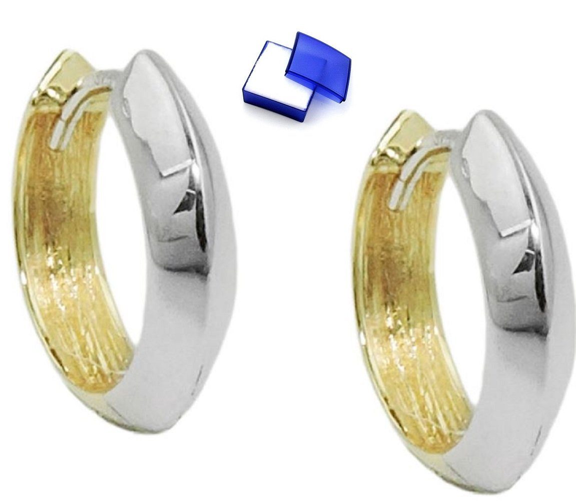 Paar Creolen Ohrringe Bicolor-Effekt 375 Gold 14 x 3 mm inklusive Schmuckbox
