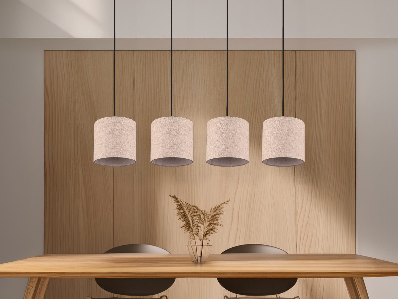 TRIO Leuchten LED Pendelleuchte, LED wechselbar, Warmweiß, Esstisch-lampen Holz-balken skandinavisch Lampenschirme Stoff, B 100cm