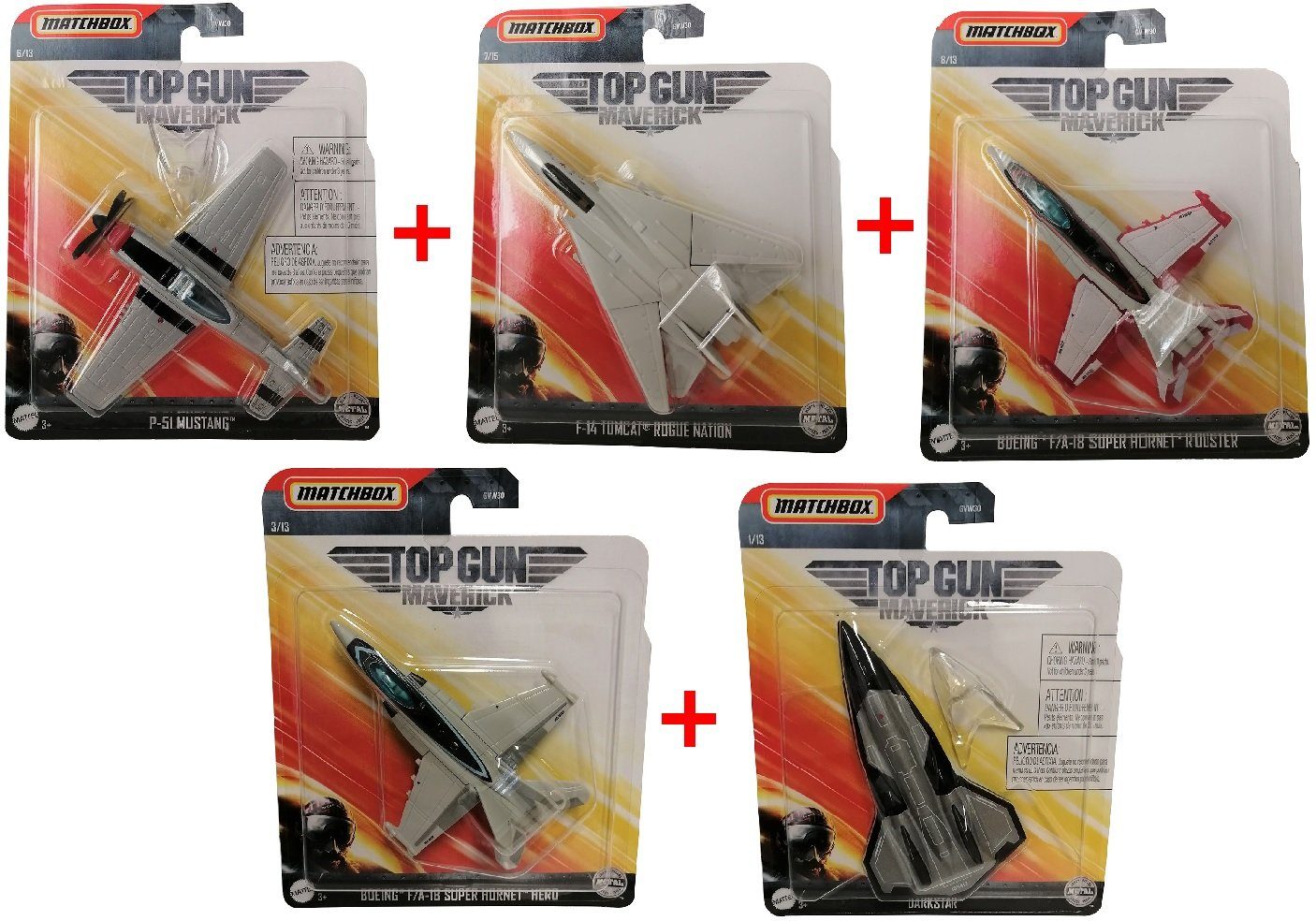 Mattel® Spielzeug-Flugzeug Mattel 5er-Set Top Gun Maverick Modellflugzeuge GVW36 P-51 Mustang, GV