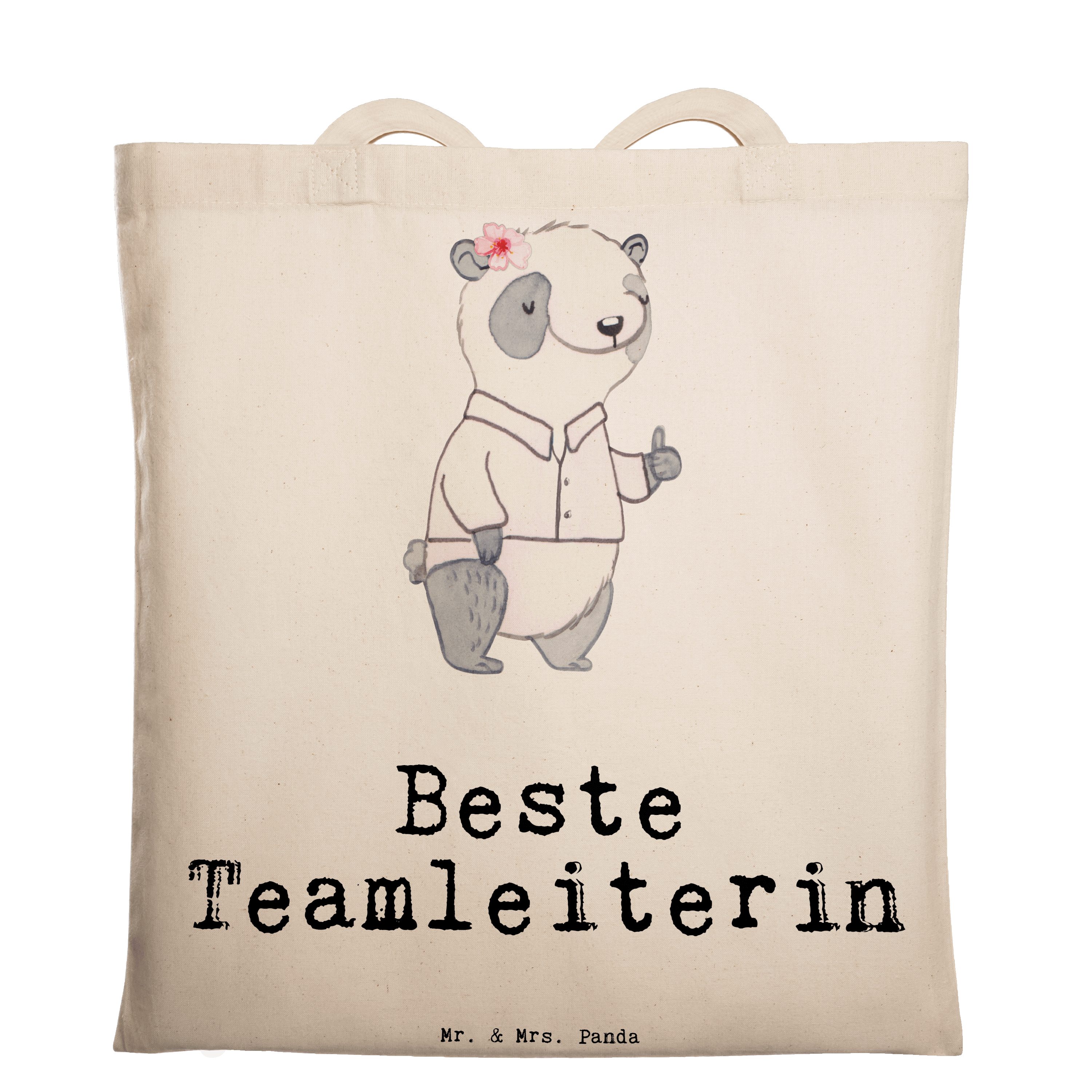 Mr. & Mrs. Panda Tragetasche Panda Beste Teamleiterin - Transparent - Geschenk, Beuteltasche, Vorg (1-tlg)