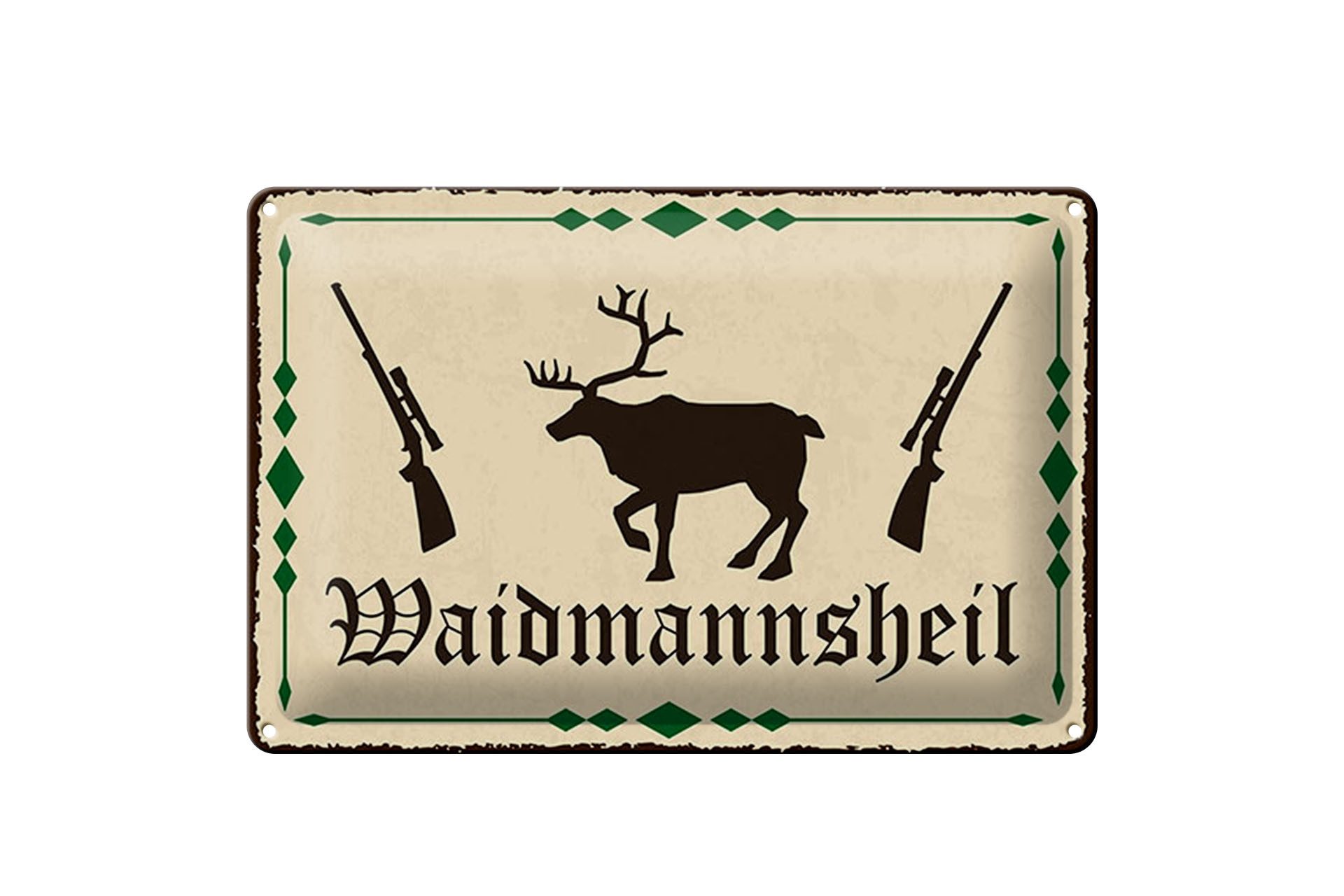 Femer GmbH Metallschild 12x18 cm Waidmannsheil Jäger Gruß Deko, (1 St), gewölbte Oberfläche, abgerundete Ecken, umgeschlagene Kanten