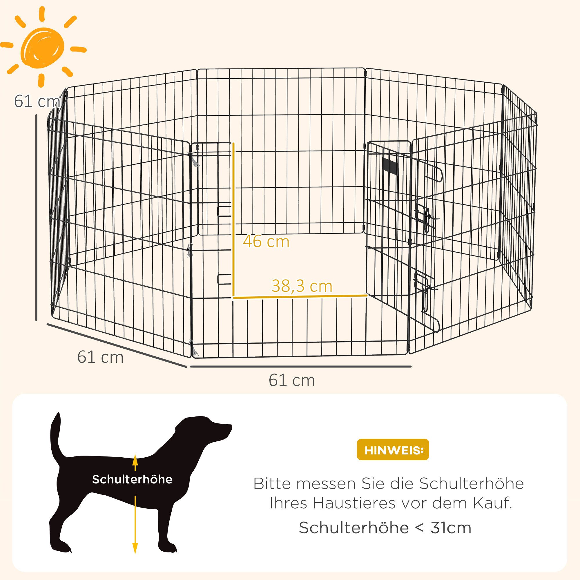 PawHut Freigehege Welpenauslauf mit 8 Gitterplatten Tür, 61cm hoch für Haustiere Hund Katze Welpe für drinnen und draußen
