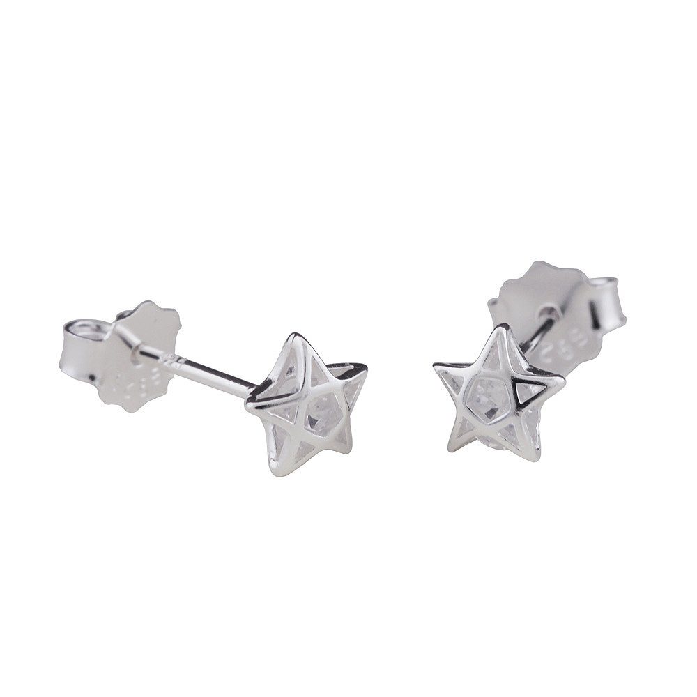Gallay Ohrstecker-Set Ohrstecker Ohrring 6mm Stern Pentagramm Zirkonia weiß Silber 925