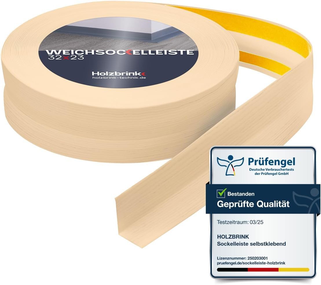 HOLZBRINK Sockelleiste HOLZBRINK selbstklebend PVC 32x23mm, 1 m, L: 100 cm, 1m Rolle, Küchenleiste Abschlussleiste für Badezimmer Farbe: Kiefer
