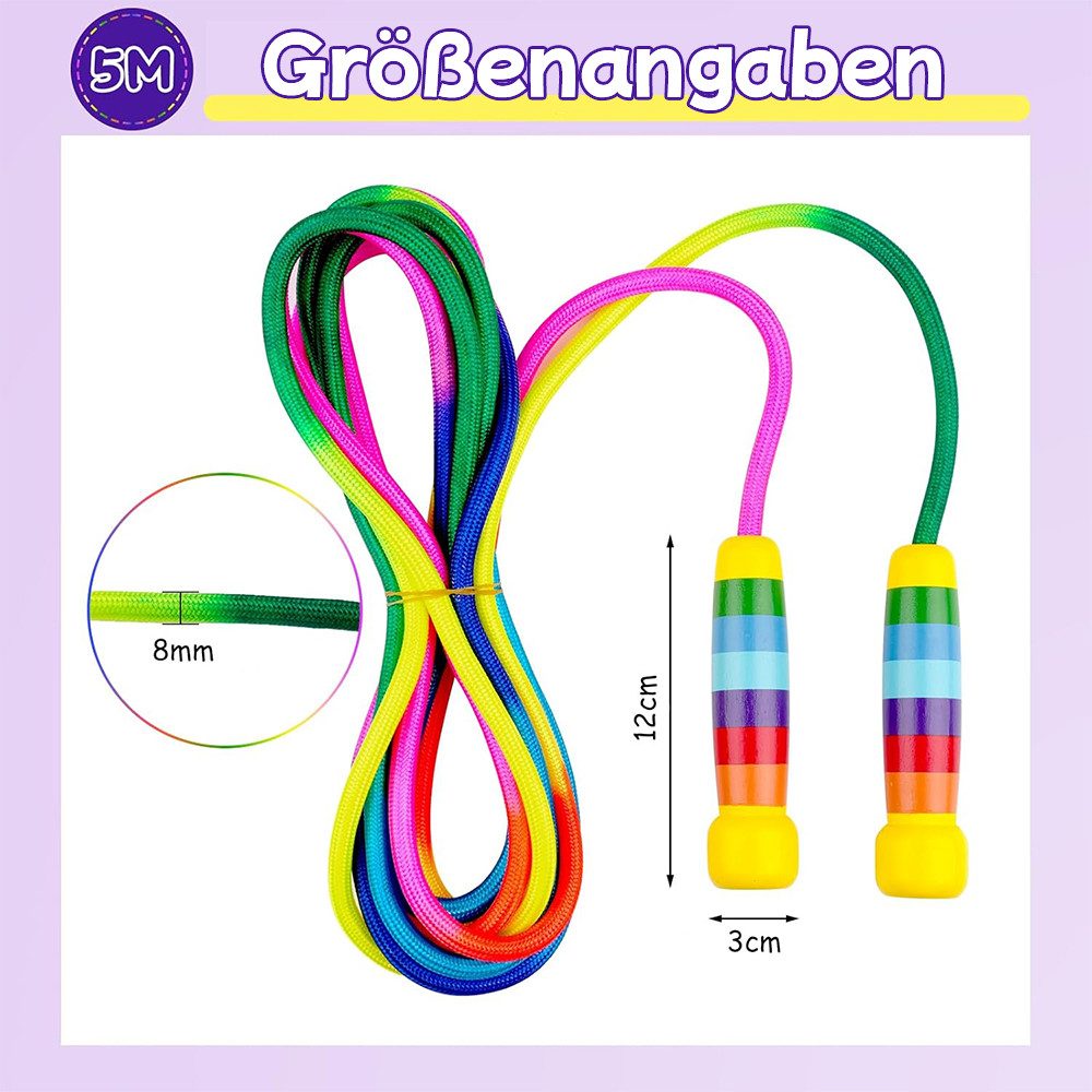AFKSMILE Springseil Springseil Lang, Springseil Kinder, 5M Seilspringen für Mehrspieler, Gruppen Seil mit Holzgriff für Kinder und Erwachsene, Schule, Sport
