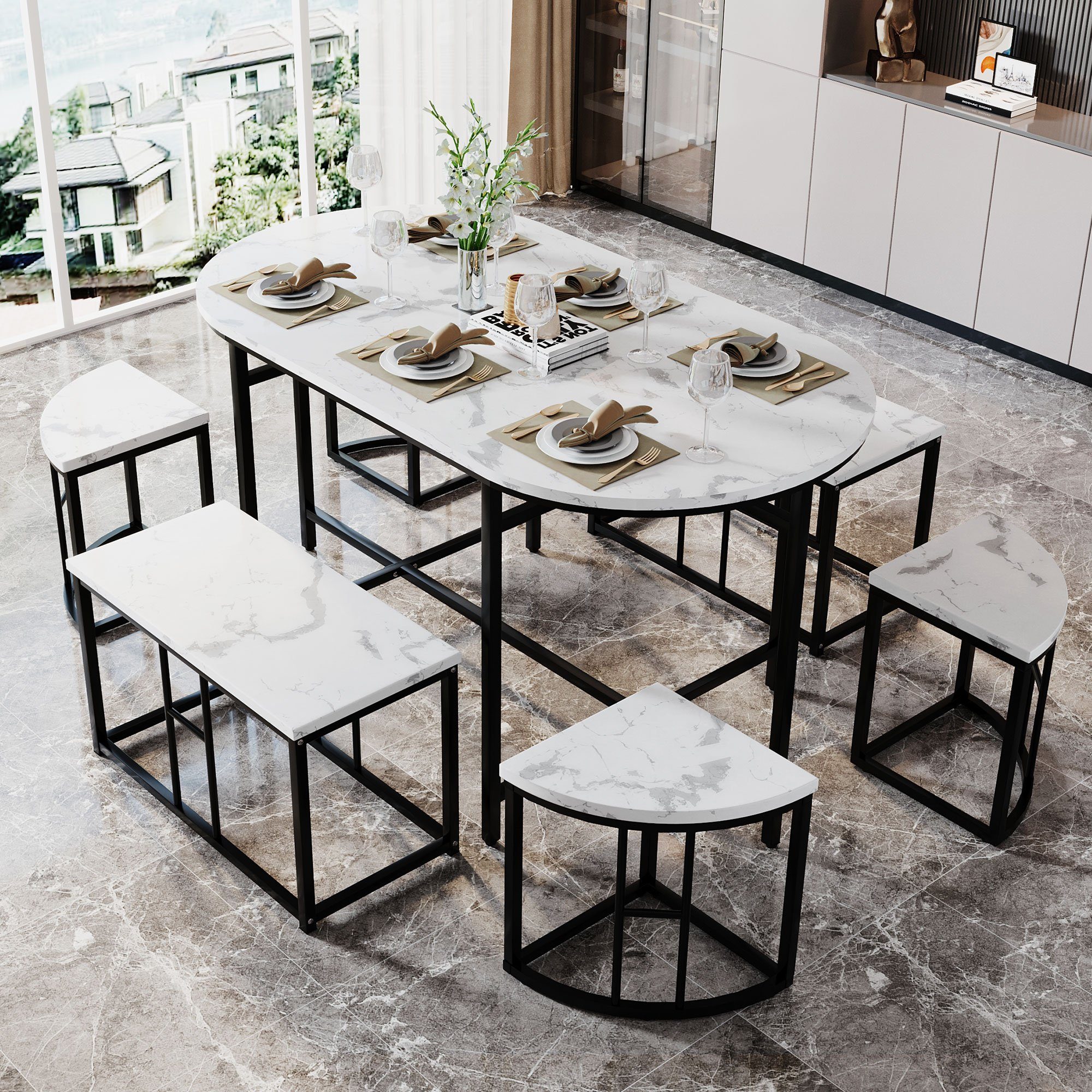 OKWISH Essgruppe, (1 Tisch, 4 Hocker günstig online kaufen
