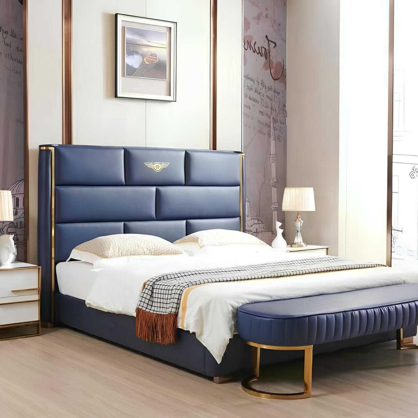 Xlmoebel Polsterbett Luxus-Polsterbett aus Leder für elegantes Schlafzimmer-Ambiente (1-tlg., Bett), Hergestellt in Europa