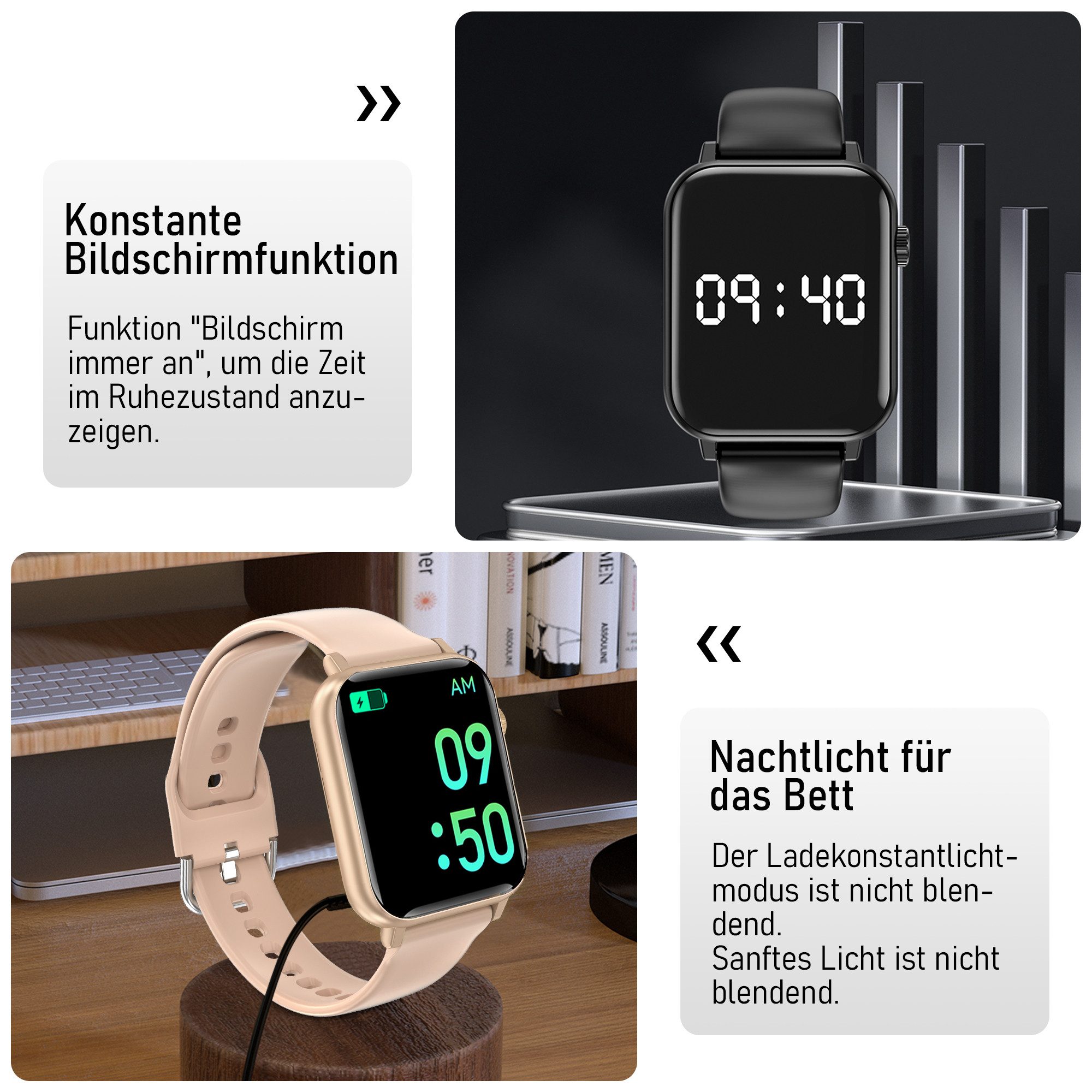 BRAIDOL Smartwatch,Fitness Tracker uhr für Damen Herren mit Telefonfunktion Smartwatch (5 cm/1,96" extra großem HD-Touchscreen Zoll) 4 Austauschbare Armbänder,Frauengesundheit,Fitness Tracker mit Schrittzähler, Always-on-Screen-Funktion, IP67 Wasserdicht Fitness Uhr, Blutsauerstoffmessung,Sportuhren mit Herzfrequenzmessung