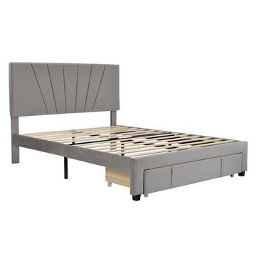 REDOM Polsterbett Doppelbett Bett Holzbett mit Bettgestell ohne Matratze 140*200 cm (mit Rückenlehne und großer Schublade)