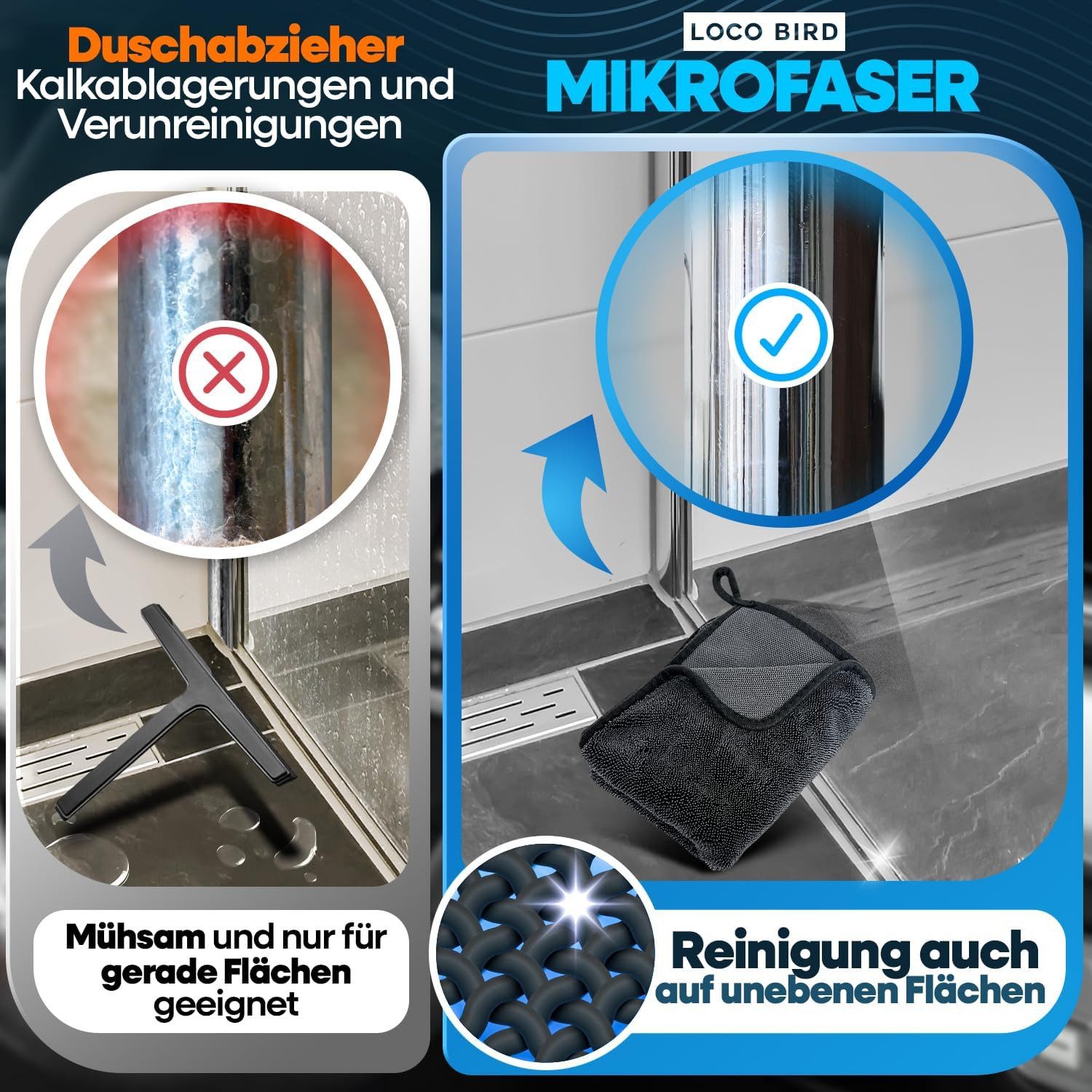 Loco Bird Trockentuch Dusche 600GSM, Fast Dry Microfaser Putztuch für Badezimmer Mikrofasertuch (40x60 cm, 1-tlg., Microfasertuch in grau - Auto Trockentücher x – Bild 4 von 5