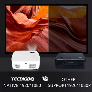 Tecdigbo Portabler Projektor (12000:1, 3840 x 2160 px, Mini Beamer 4K 5G Bluetooth Full HD 12000 Lumen, Outdoor-Filmprojektor)