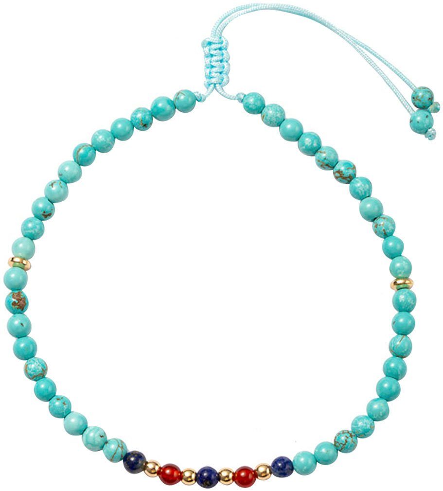 Firetti Fußketten Set Schmuck Geschenk Körperschmuck Edelsteine (Set, 3-tlg), mit Jade, Türkis (behandelt), Achat, Karneol