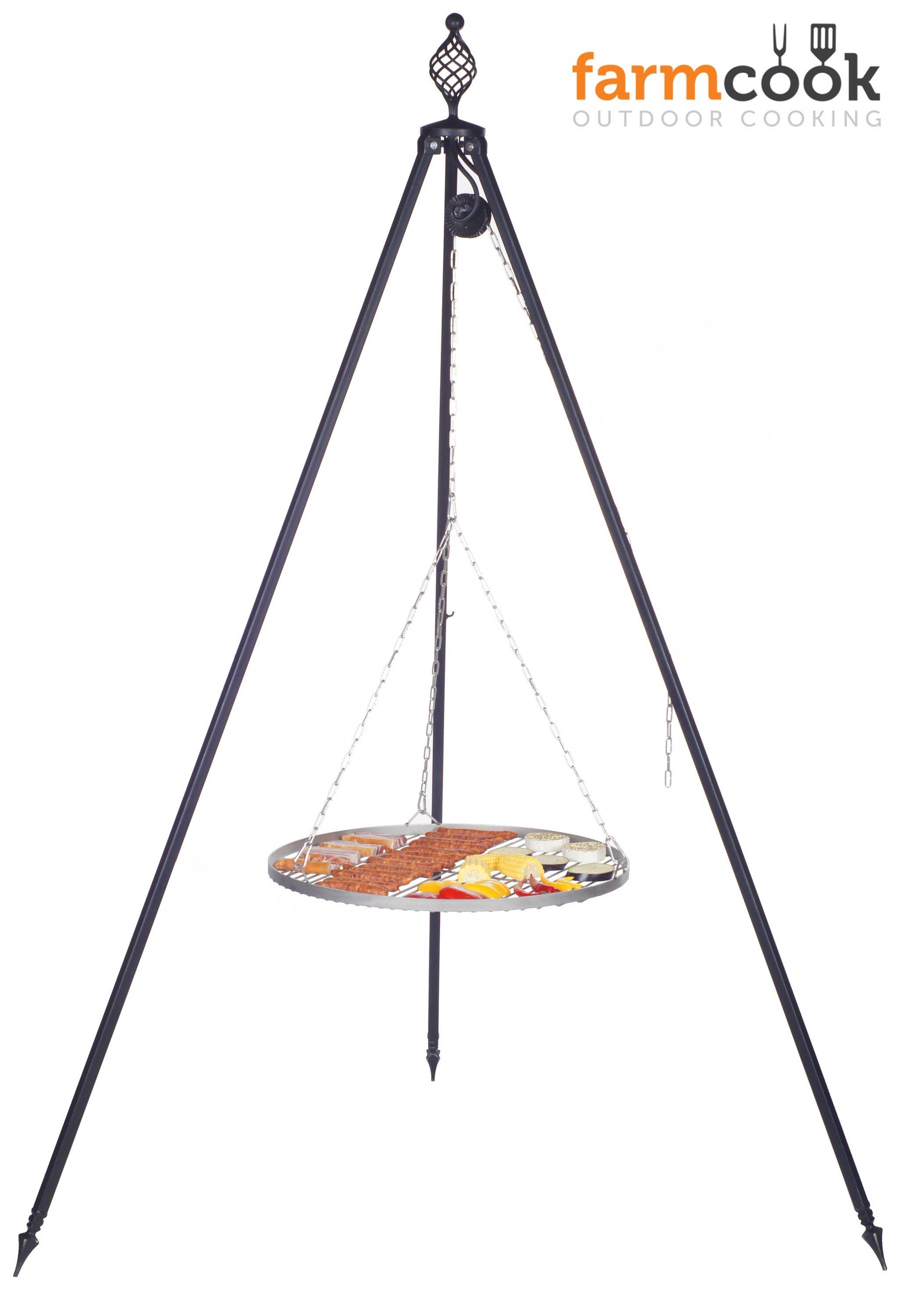 Farmcook Holzkohlegrill Dreibein Schwenkgrill Oskar Ø 50 cm, 1 Stück, Grillrost aus Edelstahl V2a