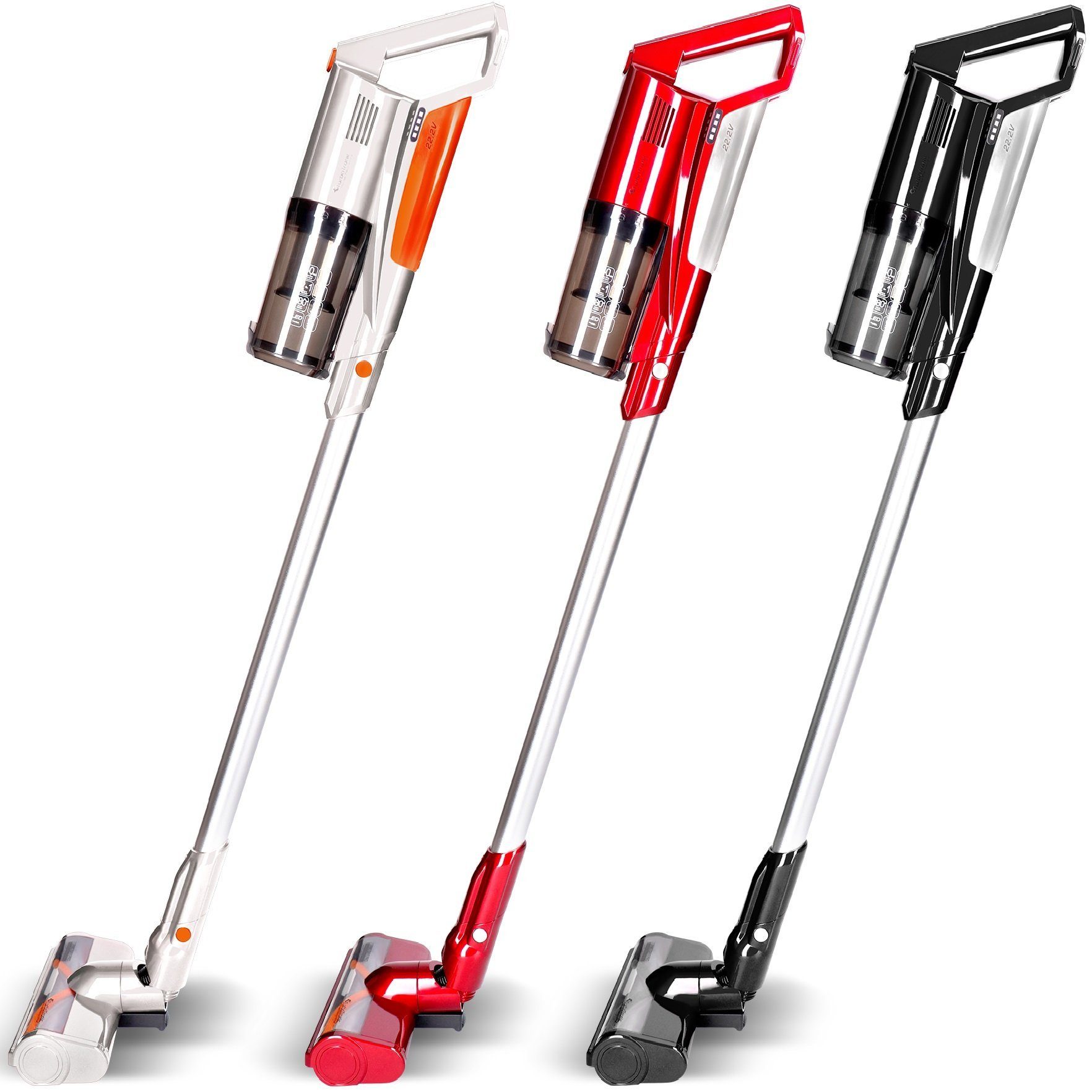 TurboTronic by Z-Line Akku-Hand-und Stielstaubsauger 2in1 Handstaubsauger in silber/orange, 120 W, beutellos, beutelloser Akku-Staubsauger, kabellos mit Wandhalterung und LED-Licht