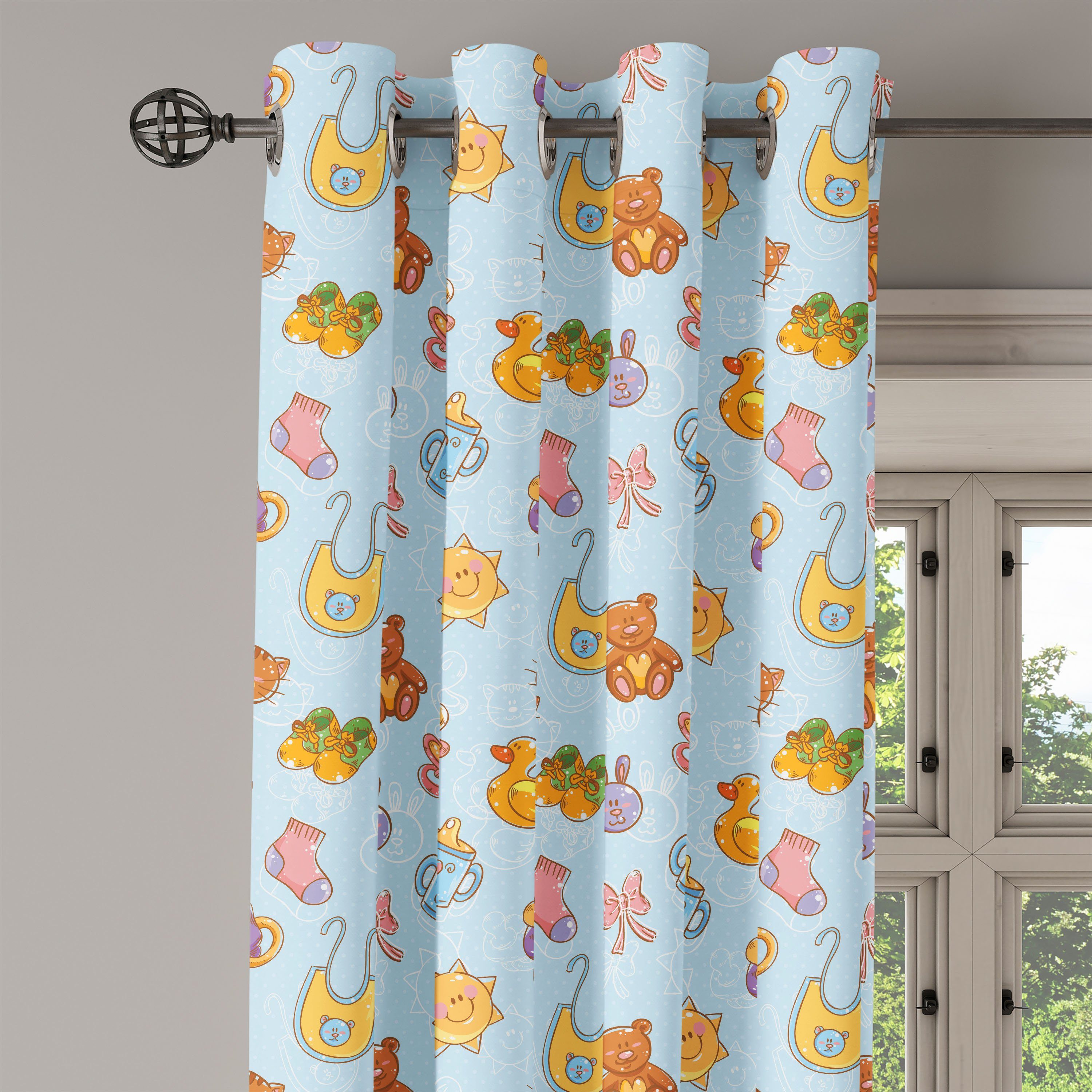 2-Panel-Fenstervorhänge Baby Gardine Wohnzimmer, Abakuhaus, Dekorative Ribbon Schlafzimmer Sun für Teddybär