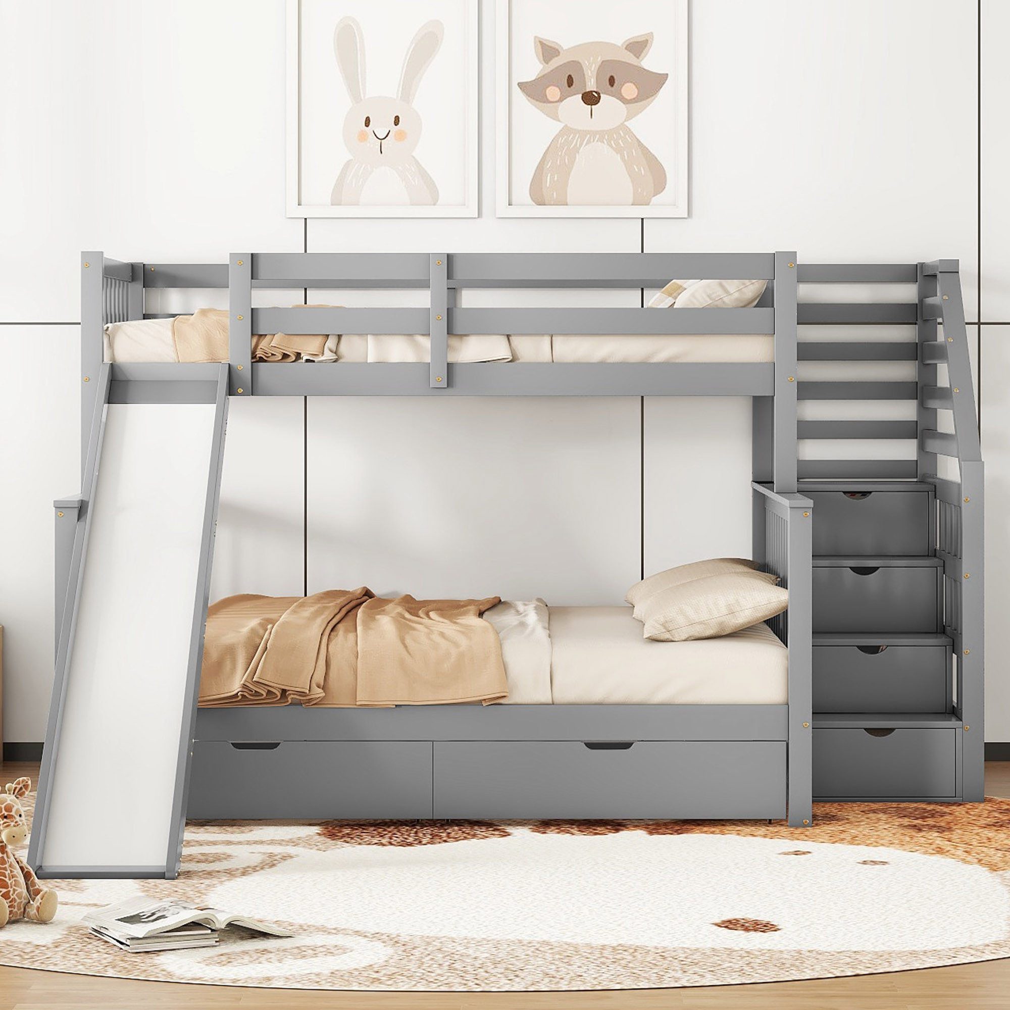 Flieks Etagenbett, Kiefer Kinderbett mit Rutsche günstig online kaufen