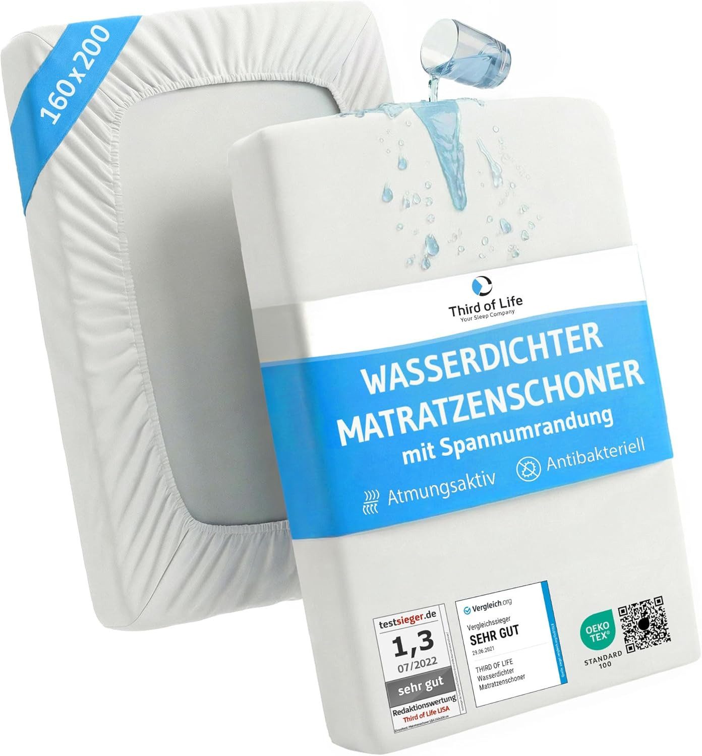 Matratzenschoner Atmungsaktive Matratzenauflage LISA Third of Life, 100% Wasserdichter Matratzenschutz, Matratzen-Topper mit Seitenwänden