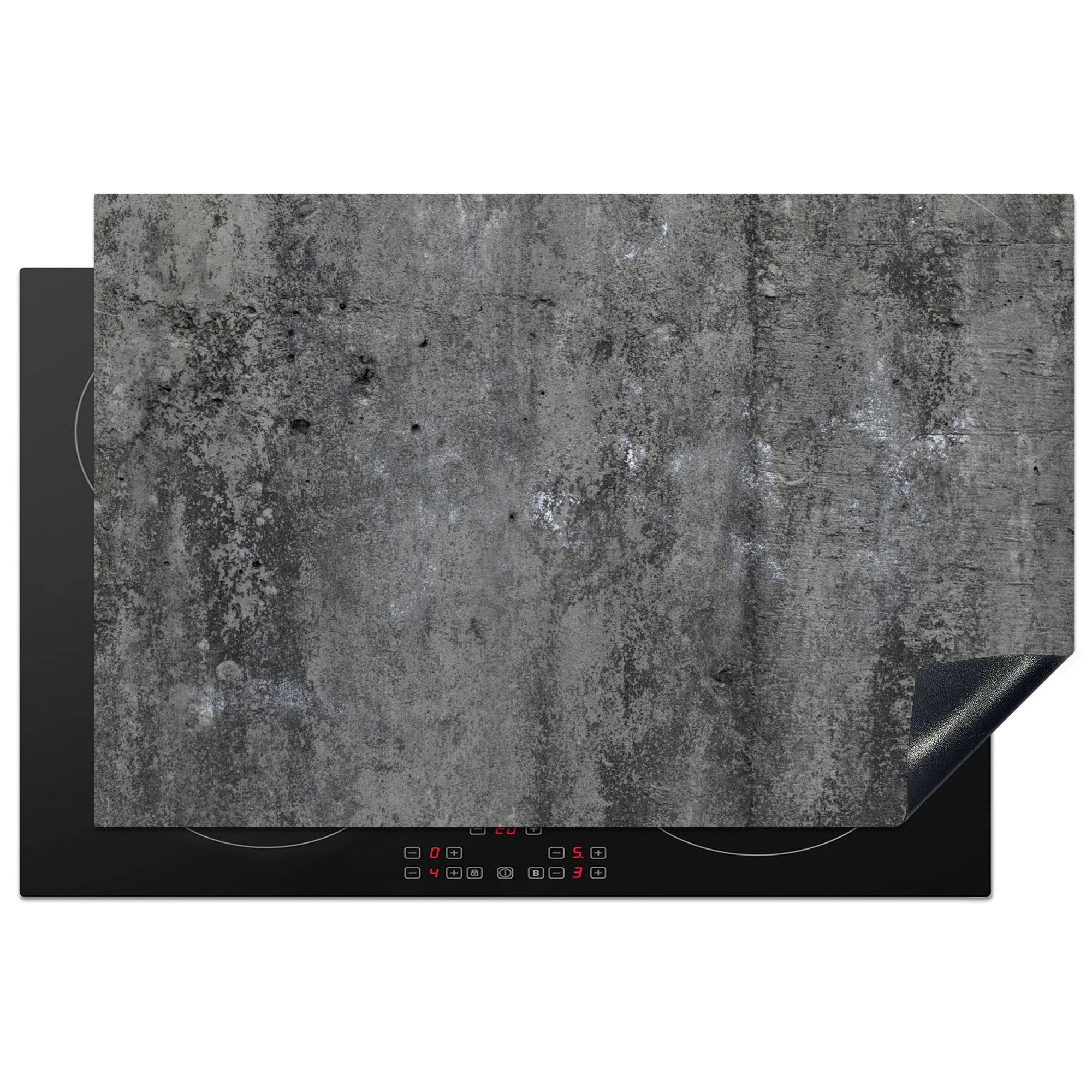 MuchoWow Herdblende-/Abdeckplatte Beton - Schwarz - Weiß - Schotter, Vinyl, (1 tlg), 81x52 cm, Induktionskochfeld Schutz für die küche, Ceranfeldabdeckung