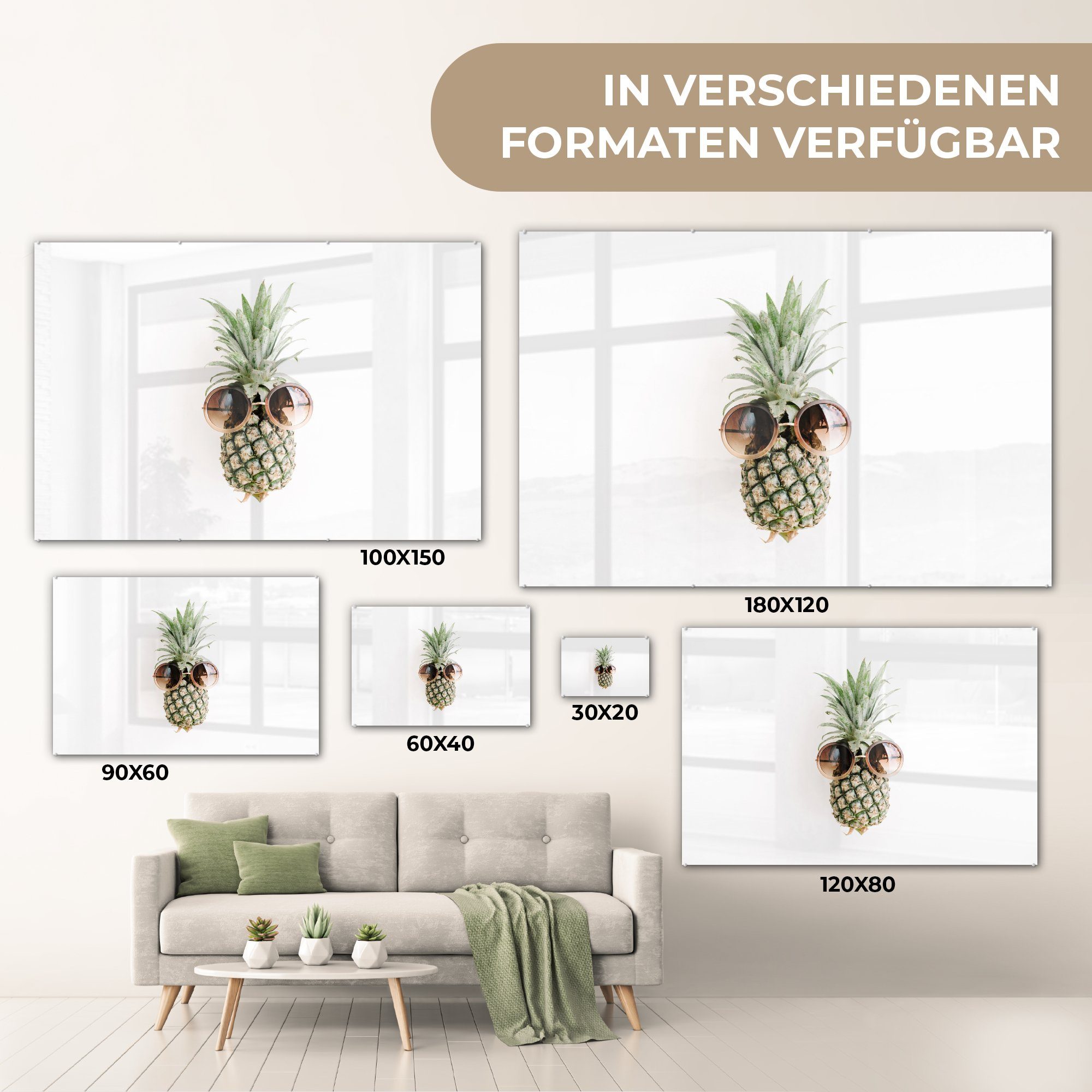 Ananas Acrylglasbild St), Tropisch, Schlafzimmer Wohnzimmer Sonnenbrille Acrylglasbilder - - (1 & MuchoWow