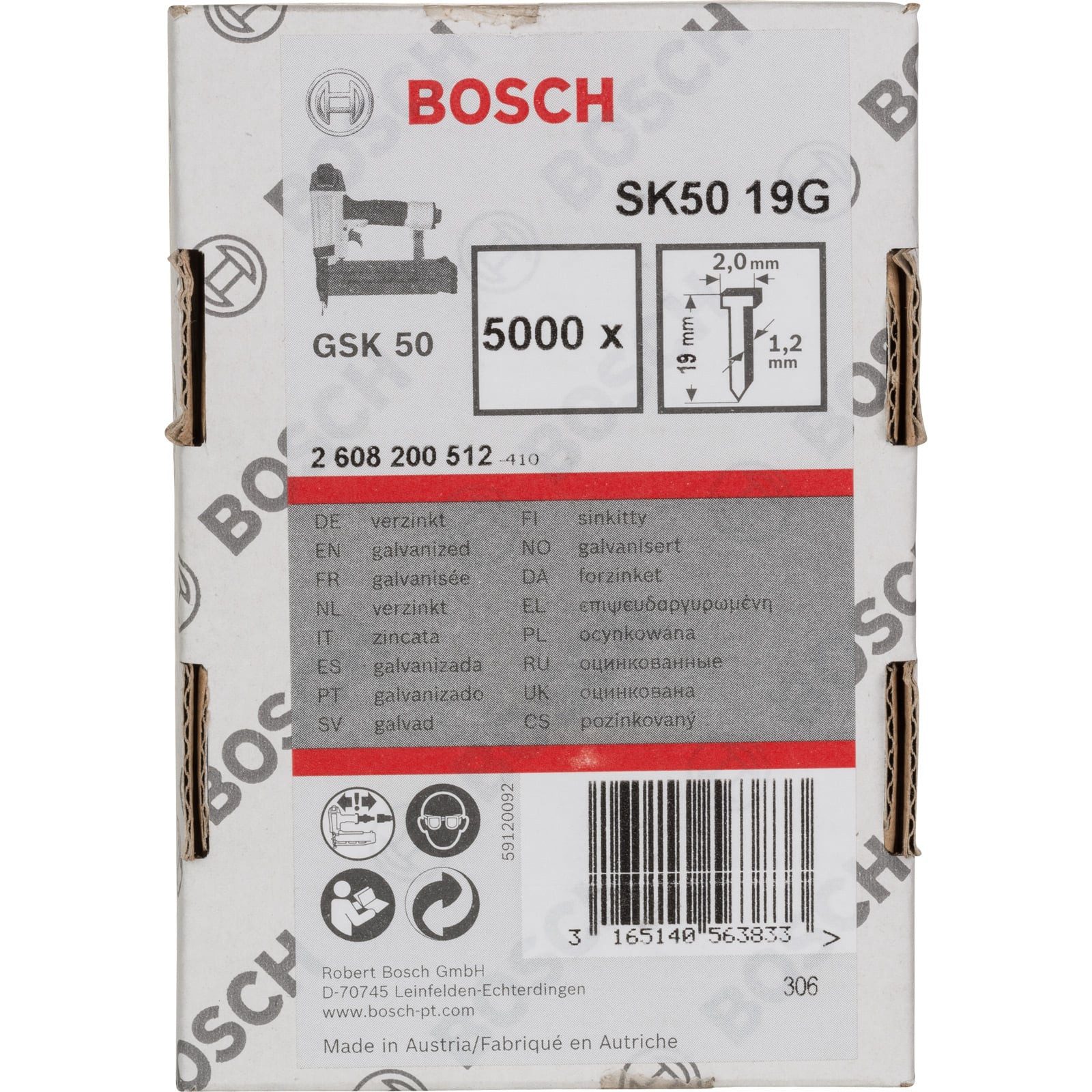 BOSCH Nagel Bosch Senkkopf-Stift SK50 19G, 1,2 mm, 19 mm, verzinkt - 2608200512