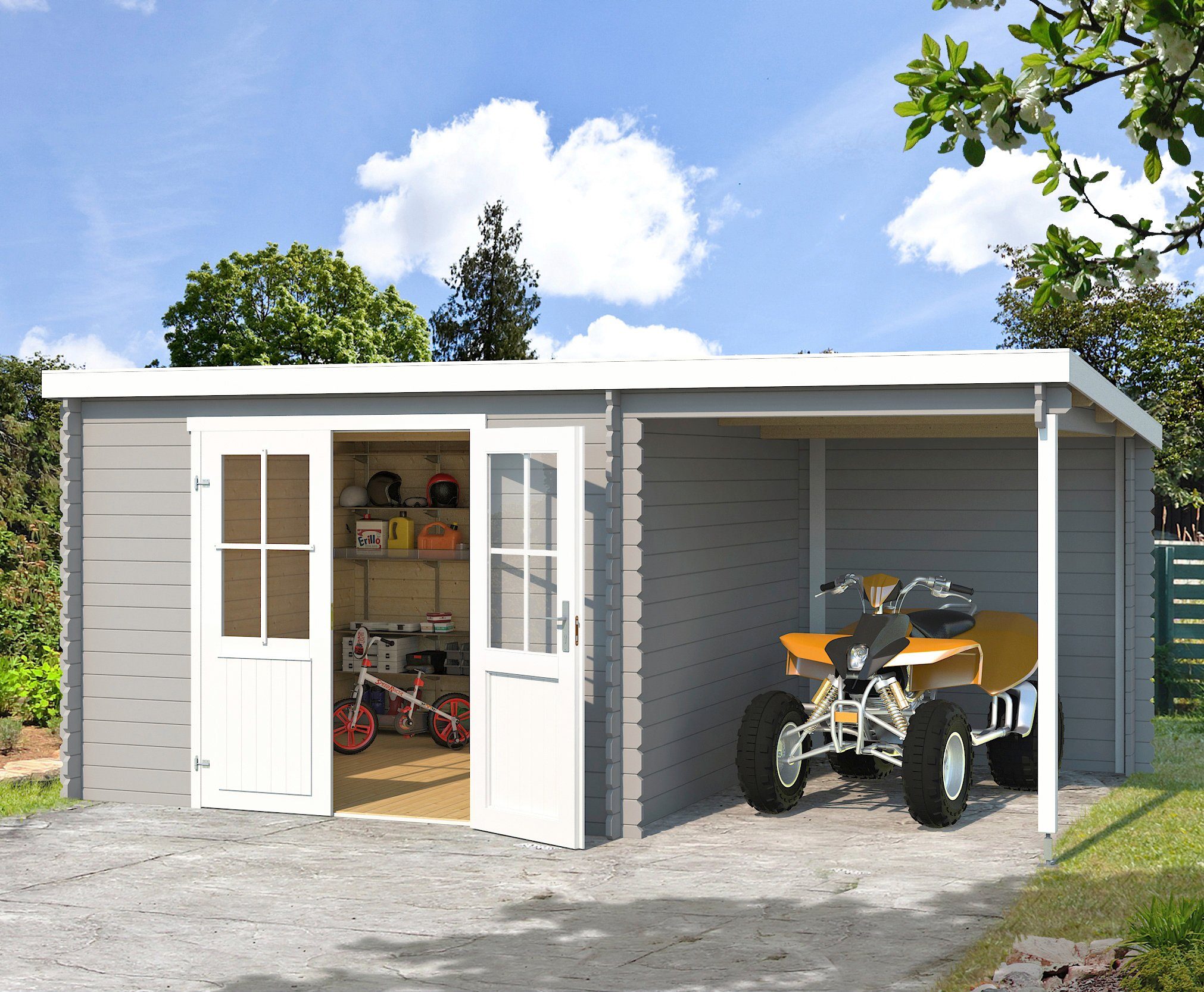 LASITA MAJA Gartenhaus Tampa, BxT: 501x319 cm, (Set), Blockbohlenhaus 28mm, mit Anbau
