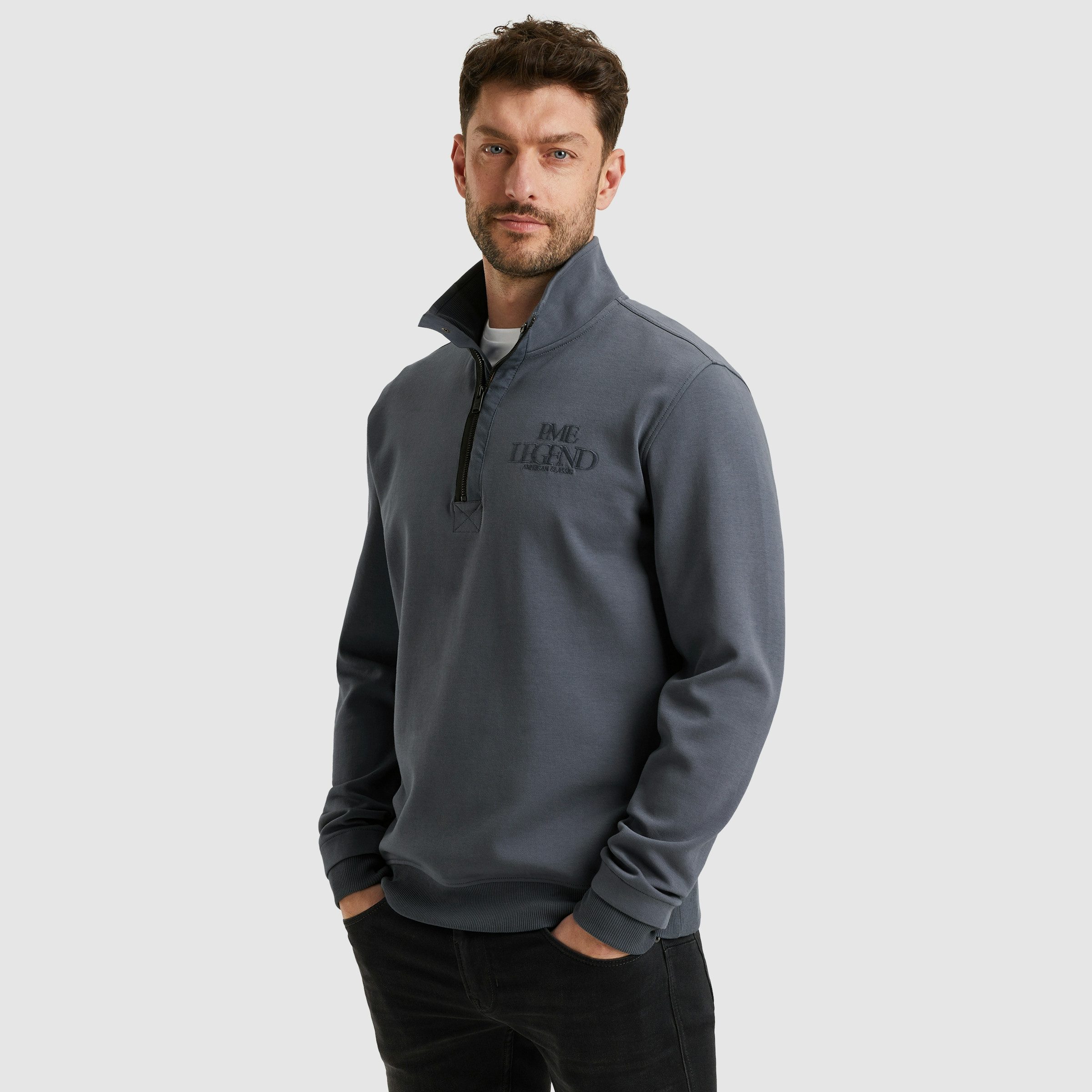 PME LEGEND Sweater mit Logo-Stickerei und Troyer-Kragen mit Reißverschluss günstig online kaufen