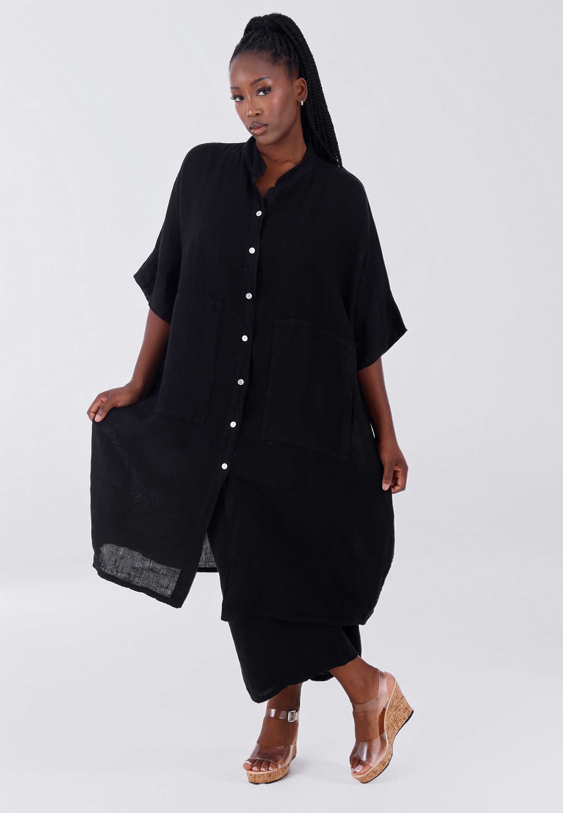YC Fashion & Style Hemdblusenkleid Leinen-Blusenkleid günstig online kaufen
