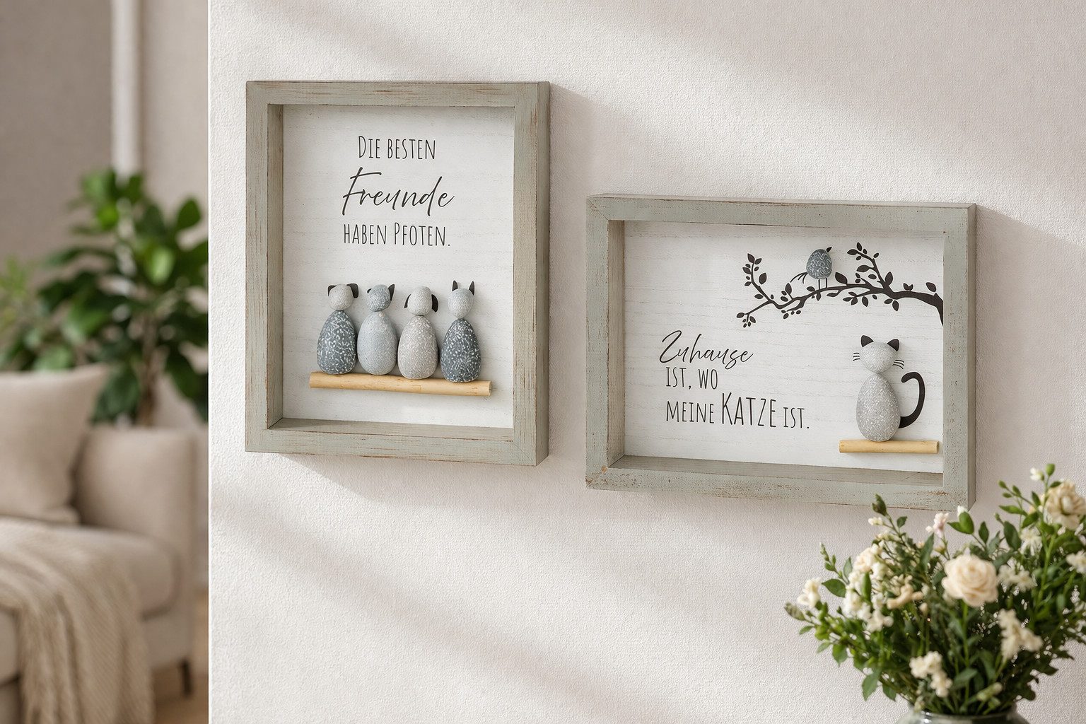 GILDE Wanddekoobjekt Wandbild Pfotenliebe grau im 2er set rechteckig Wanddeko (2 St) – Bild 3 von 5