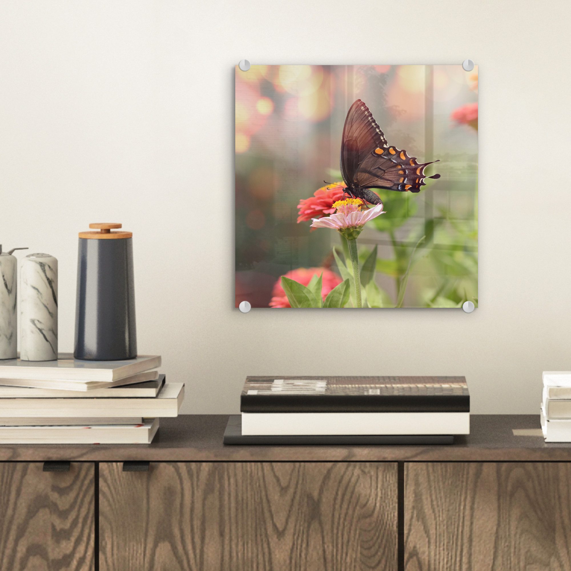 MuchoWow Acrylglasbild Blumen - Schmetterling - günstig online kaufen