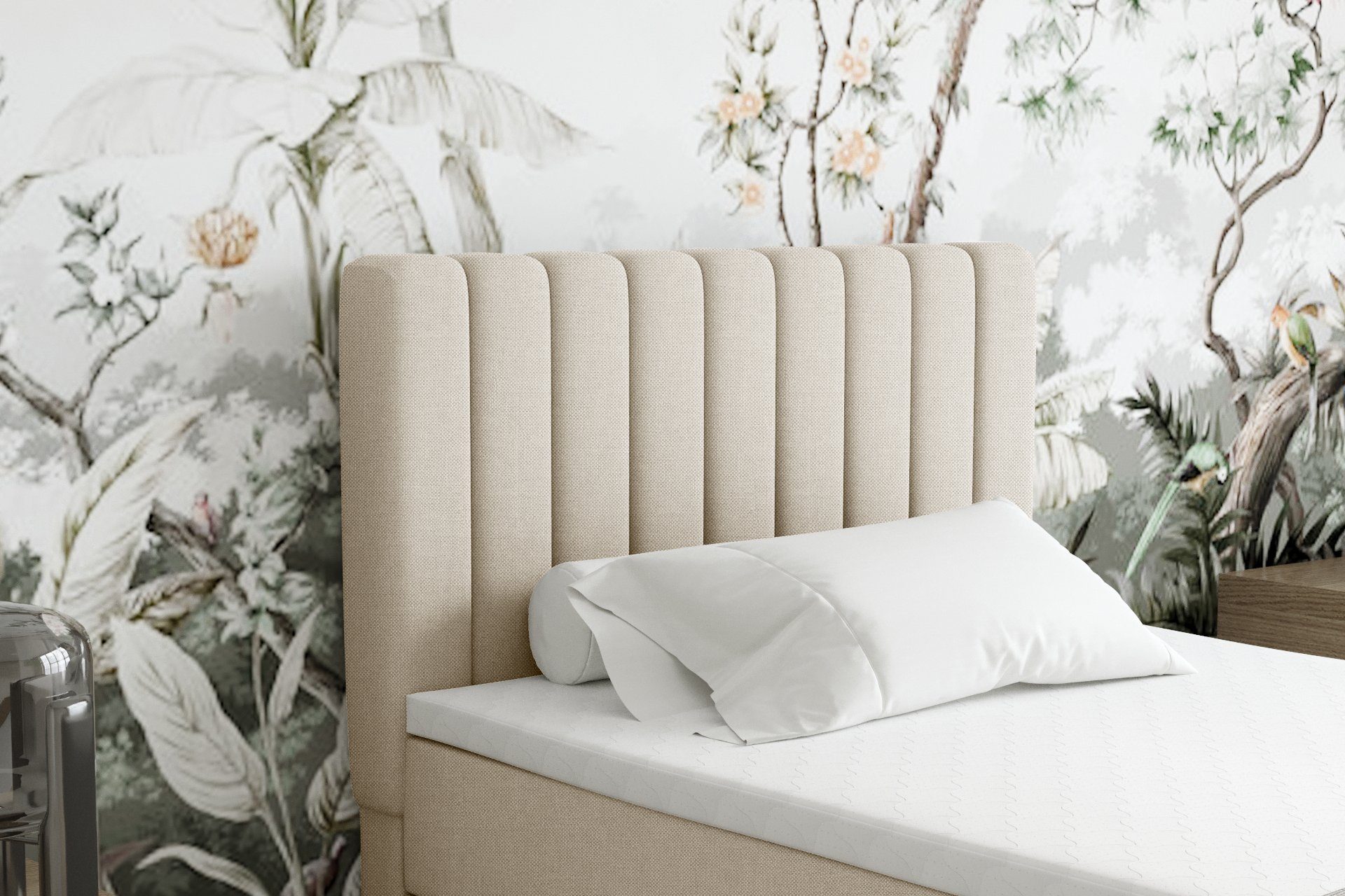 Homesy Boxspringbett EVEREST – Komfortables Einzelbett im modernen Trenddesign (Bett inkl. einem Bettkasten und Topper), Große Auswahl an Polsterfarben – Bild 5 von 5