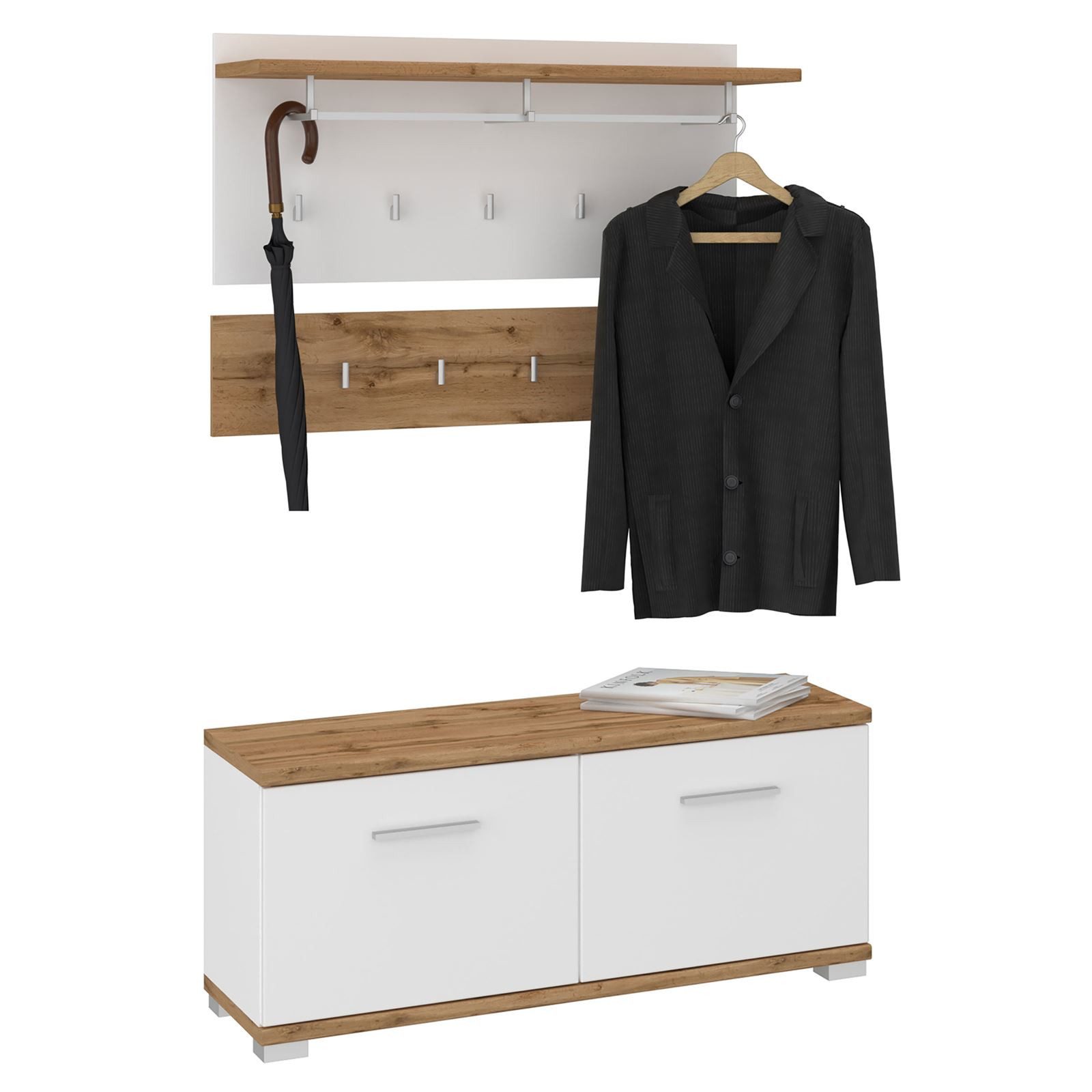 CARO-Möbel Wandgarderobe BILBAO, Garderobenset Flurgarderobe Sitzbank Wotan günstig online kaufen