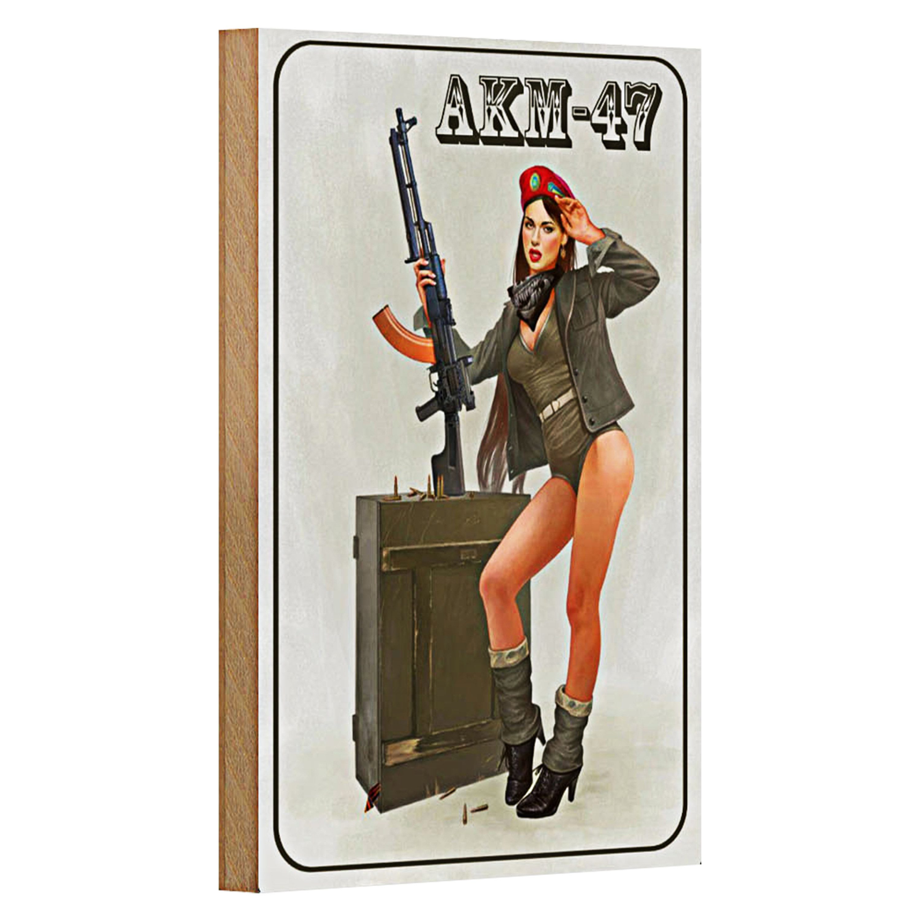 Roomando Holzbild Gewehr 12x18cm Pinup Kalaschnikow AKM-47