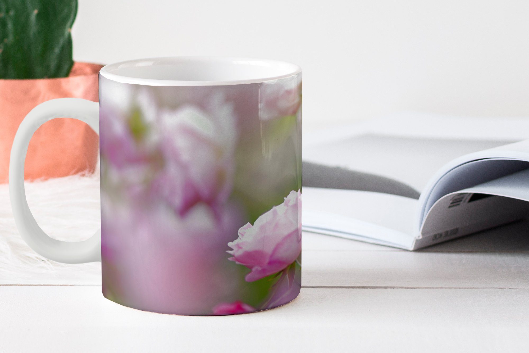MuchoWow Tasse Pflanzen von rosa Kaffeetassen, in Teetasse, der wachsen Rosen Becher, Teetasse, Geschenk Keramik, Natur