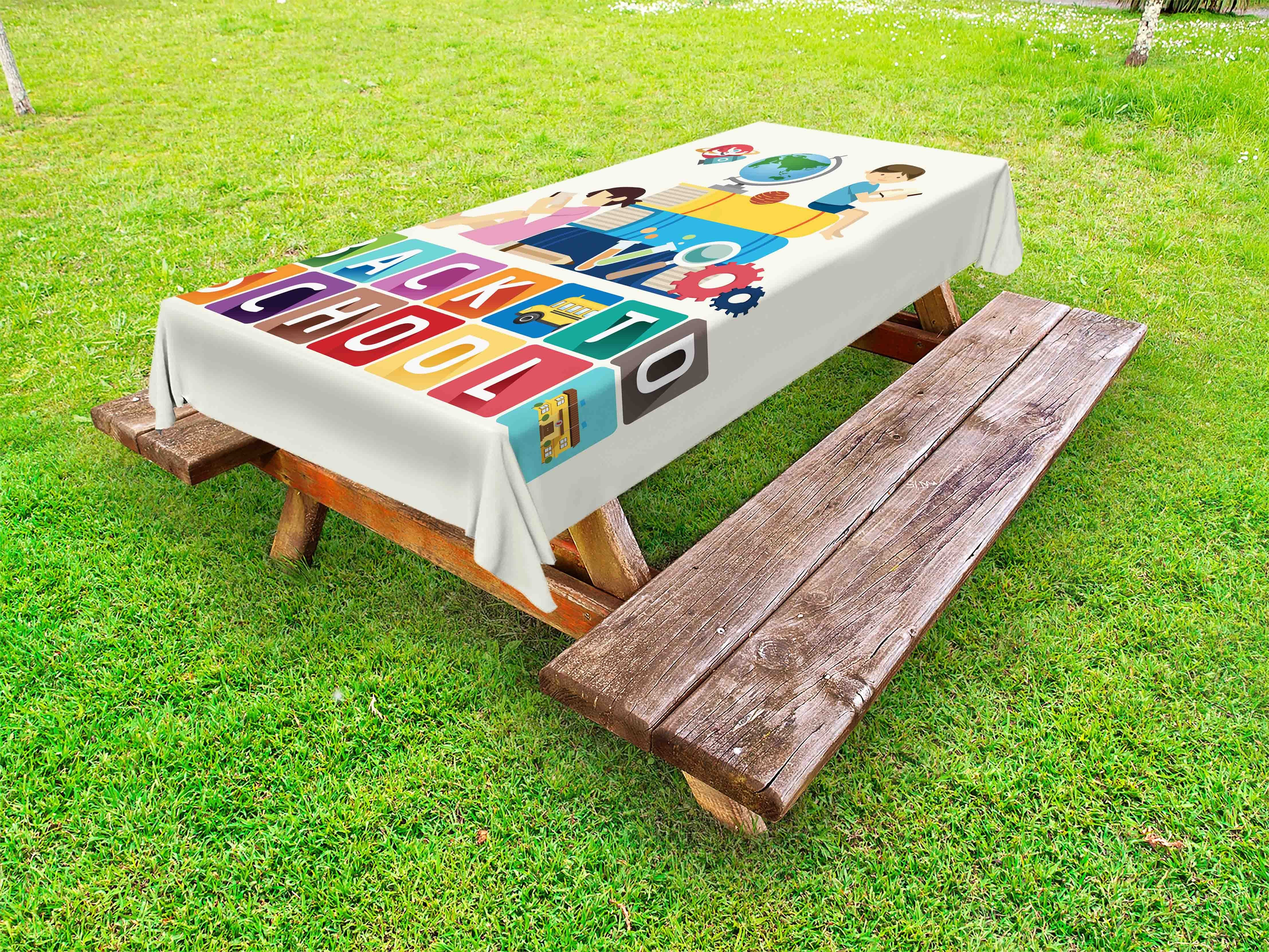 Abakuhaus Tischdecke dekorative waschbare Picknick-Tischdecke, Zurück zur Schule Kinder Lesen Kunst