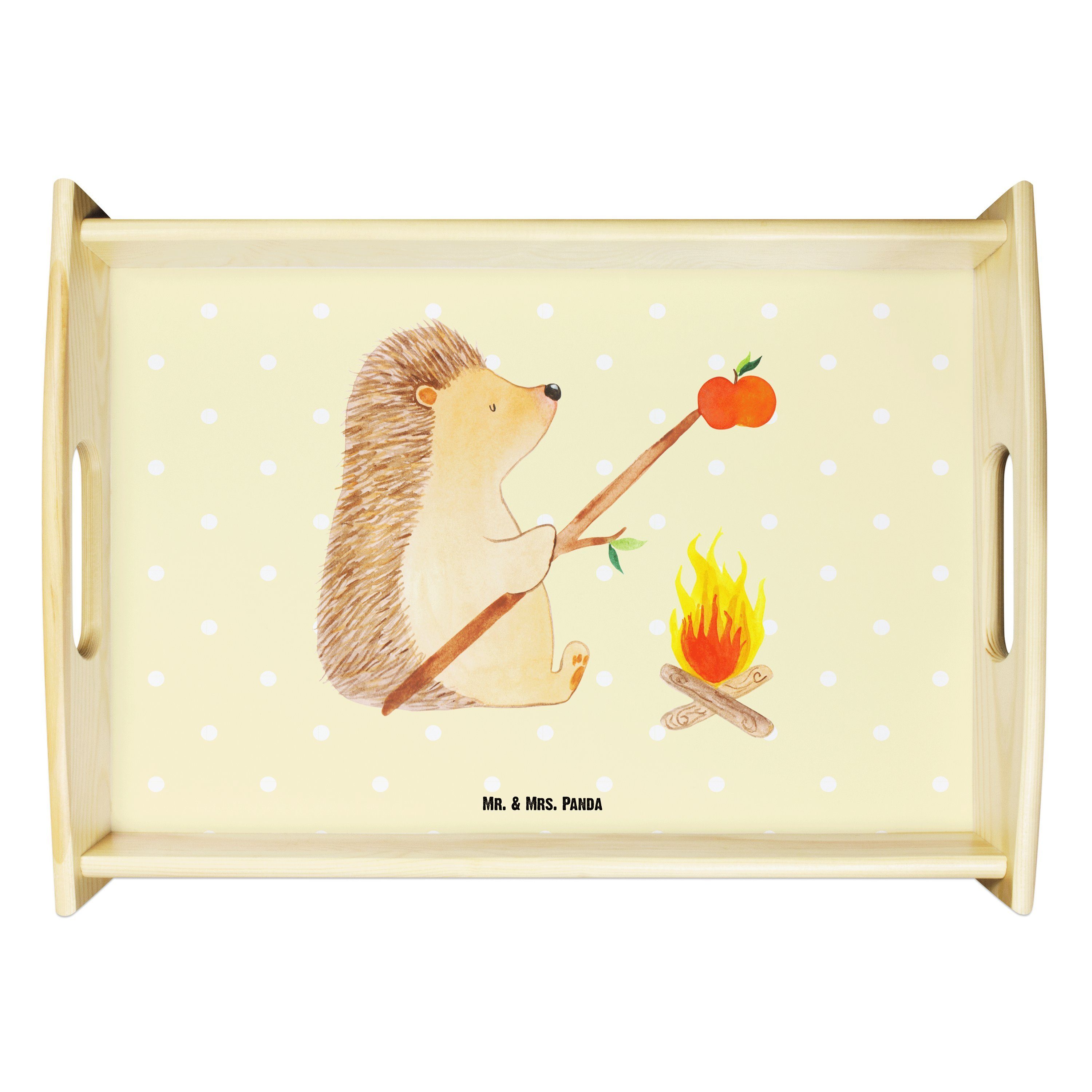 Mr. & Mrs. Panda Tablett Igel grillt - Gelb Pastell - Geschenk, Holztablett, Tiere, Tiermotive, Echtholz lasiert, (1-tlg)